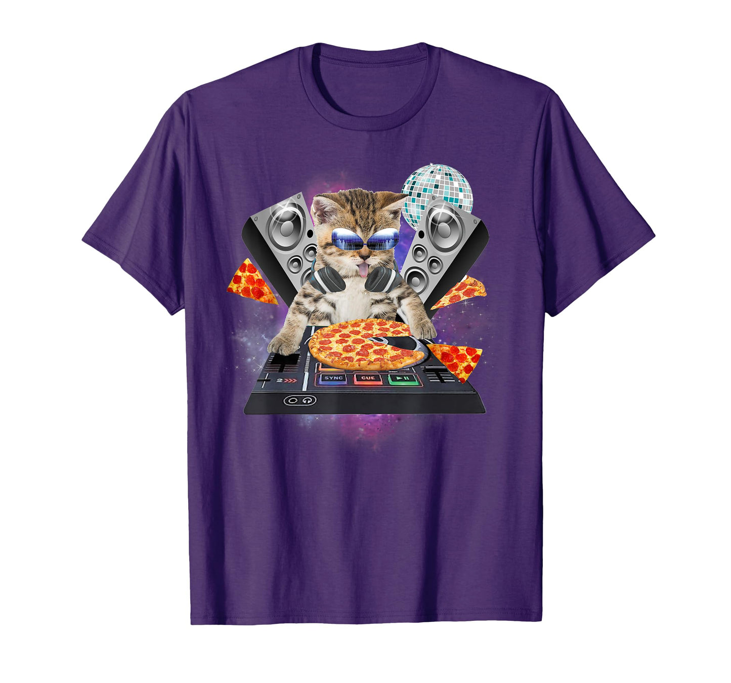 Funny Galaxy DJ Pizza Cat Gift | Space Pizza Kitty Tee T-Shirt for Men Women Kids