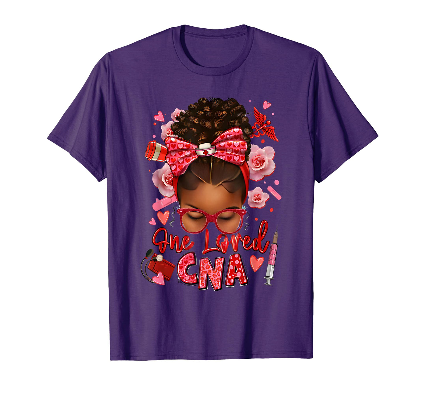 One loved CNA Pink Leopard Afro Messy Bun Womens Tee T-Shirt