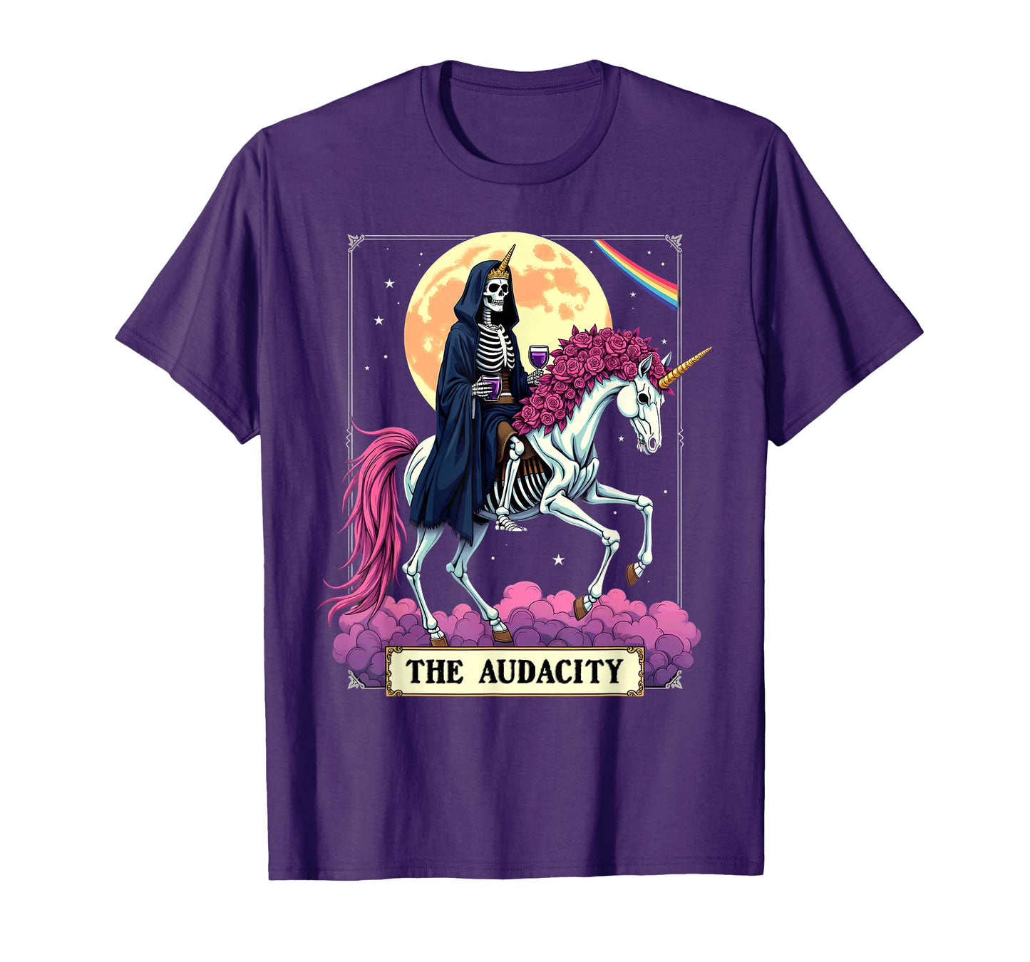 Tarot Card The Audacity King Skeleton Riding Unicorn T-Shirt