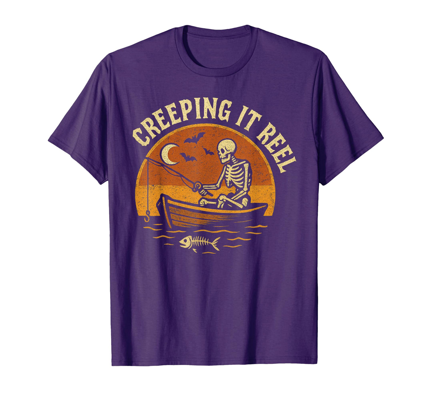 Creeping It Real Skeleton Fishing Halloween Humor T-Shirt