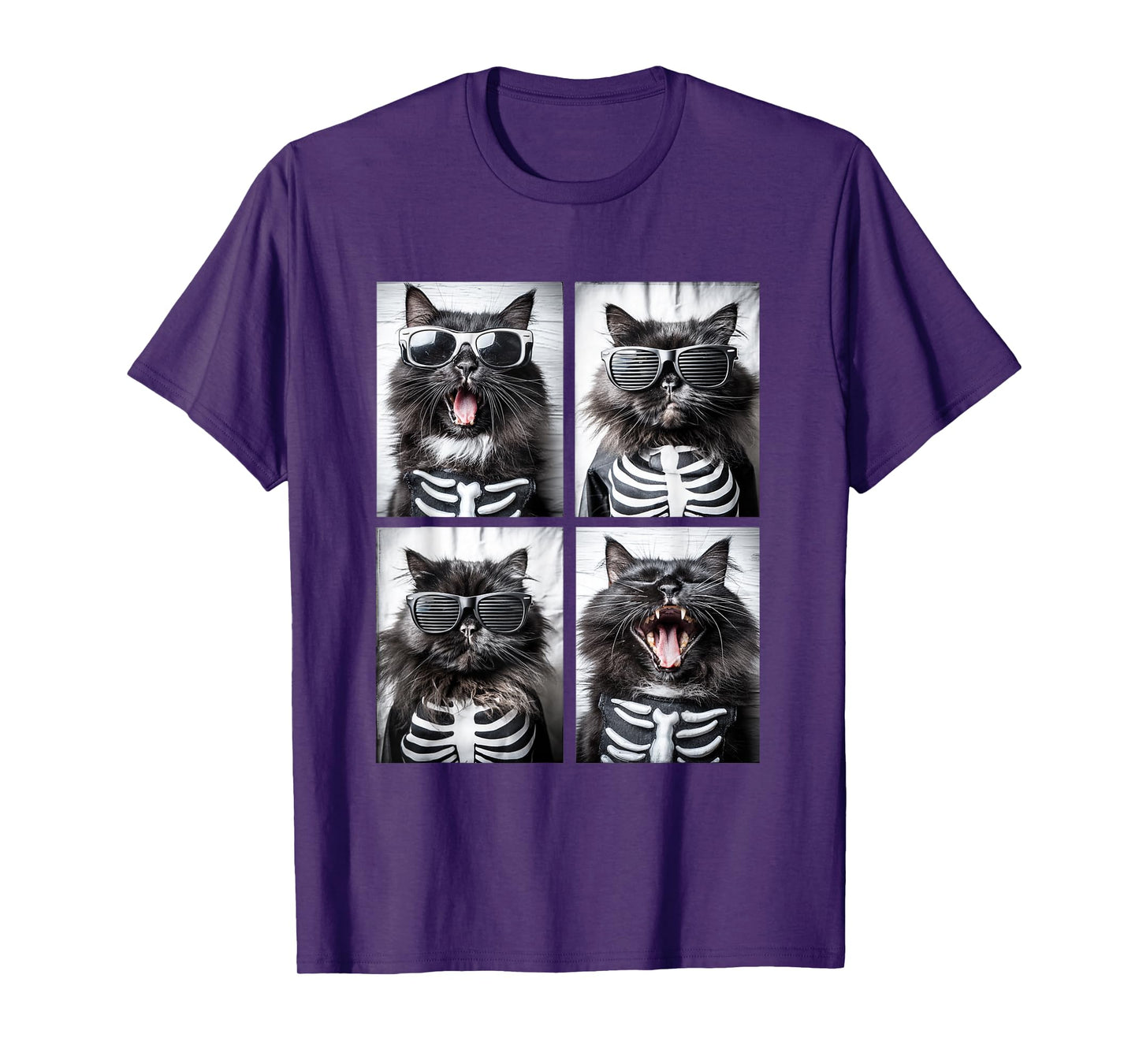 Persian Cat with Sunglasses Skeleton Costume Funny Halloween T-Shirt