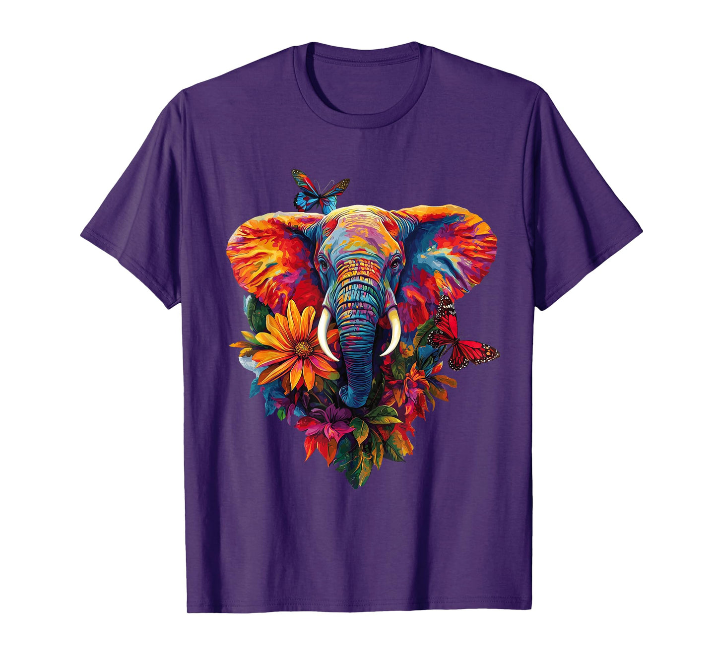 Elephant Flower Floral Butterfly Tropical Graphic T-Shirt