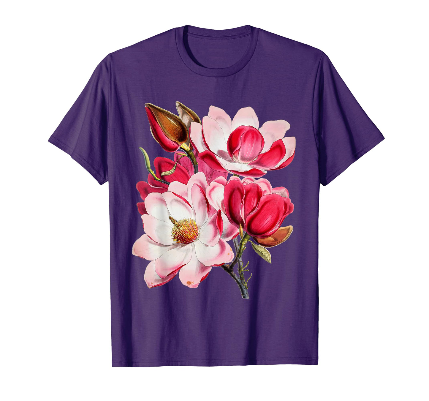 Vintage Pink Magnolia Tree Blooming Flower Fleur T-Shirt