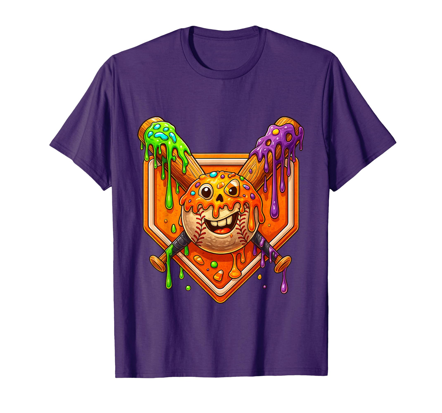 Halloween Baseball Drip Ice Cream for Boys Spooky Candies T-Shirt