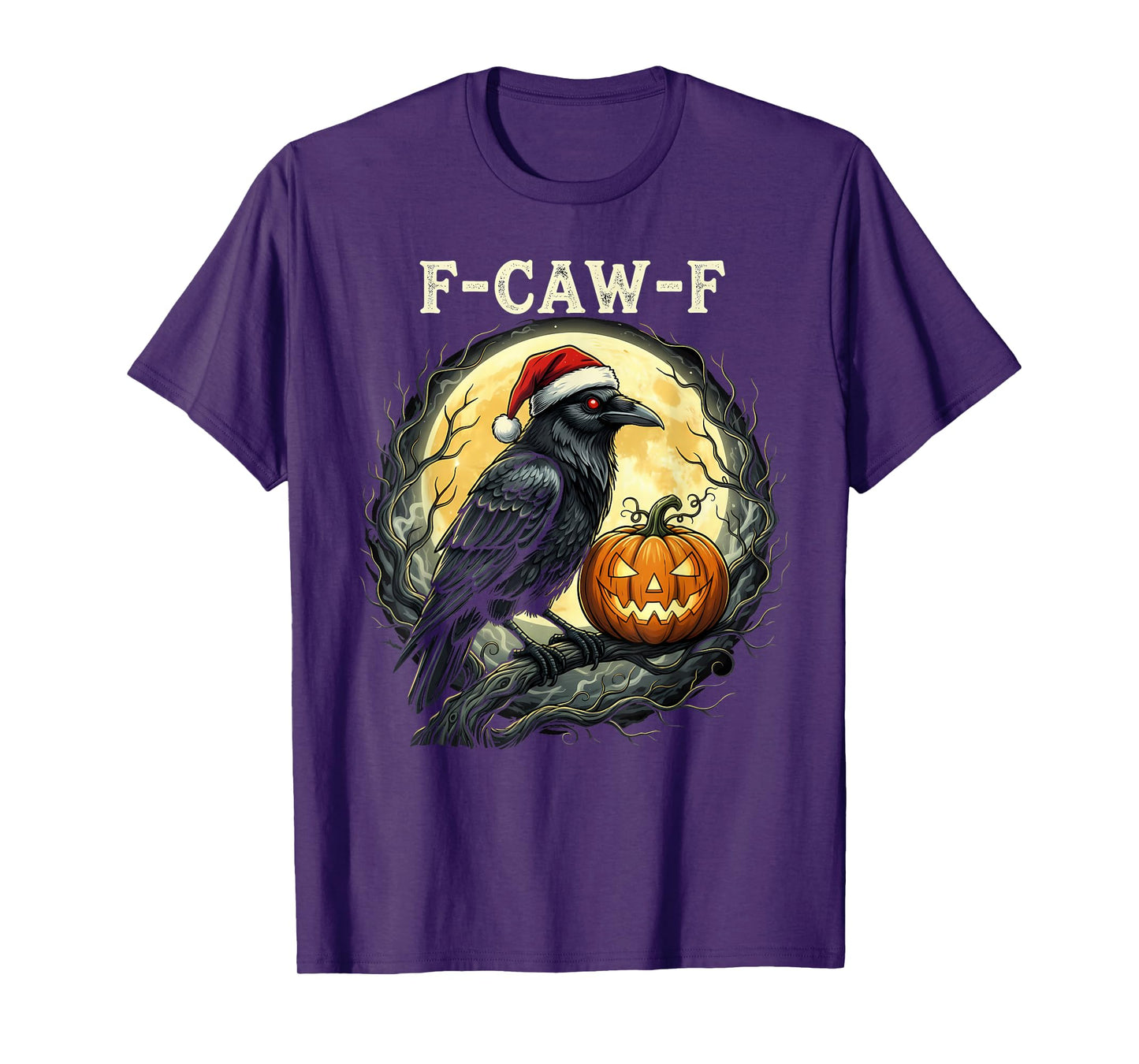 Funny F-CAW-F Crow Halloween Christmas Moon Pumpkin Raven T-Shirt