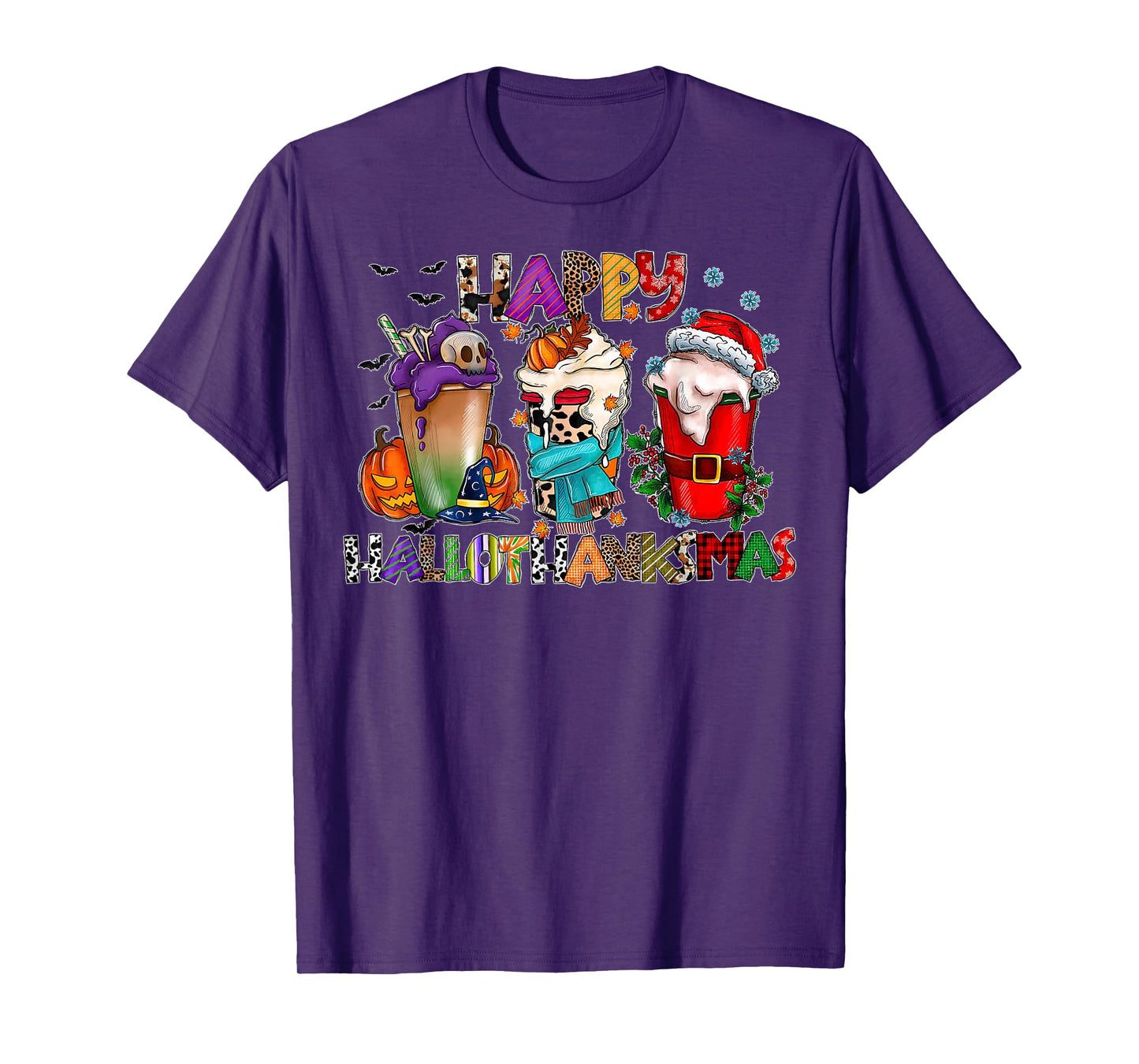 Happy Hallothanksmas Coffee Latte Halloween Thanksgiving T-Shirt