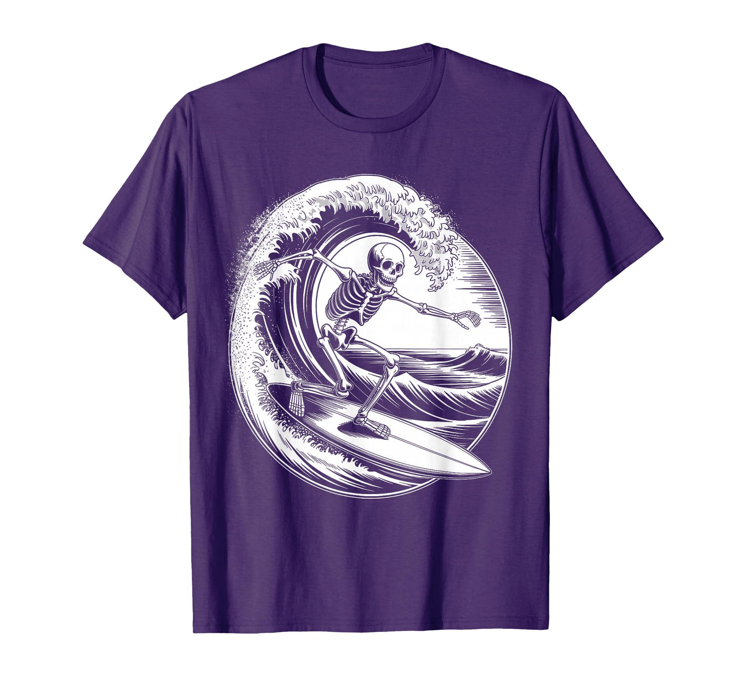 Skeleton Surfer Vintage Big Wave Surfing Funny Halloween T-Shirt