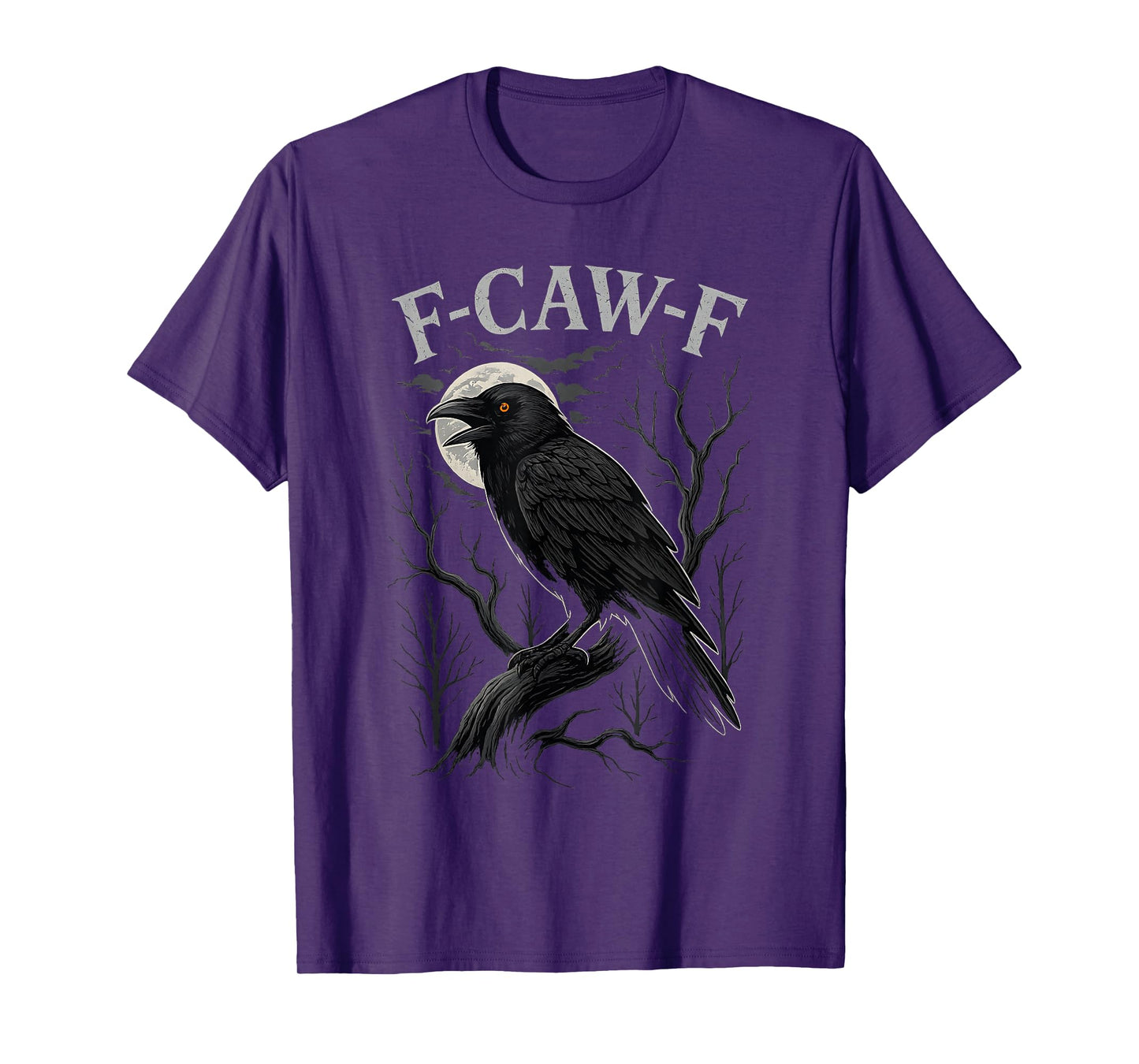 Black Horror Raven Crow F-Caw-F with Full Moon & Gothic T-Shirt