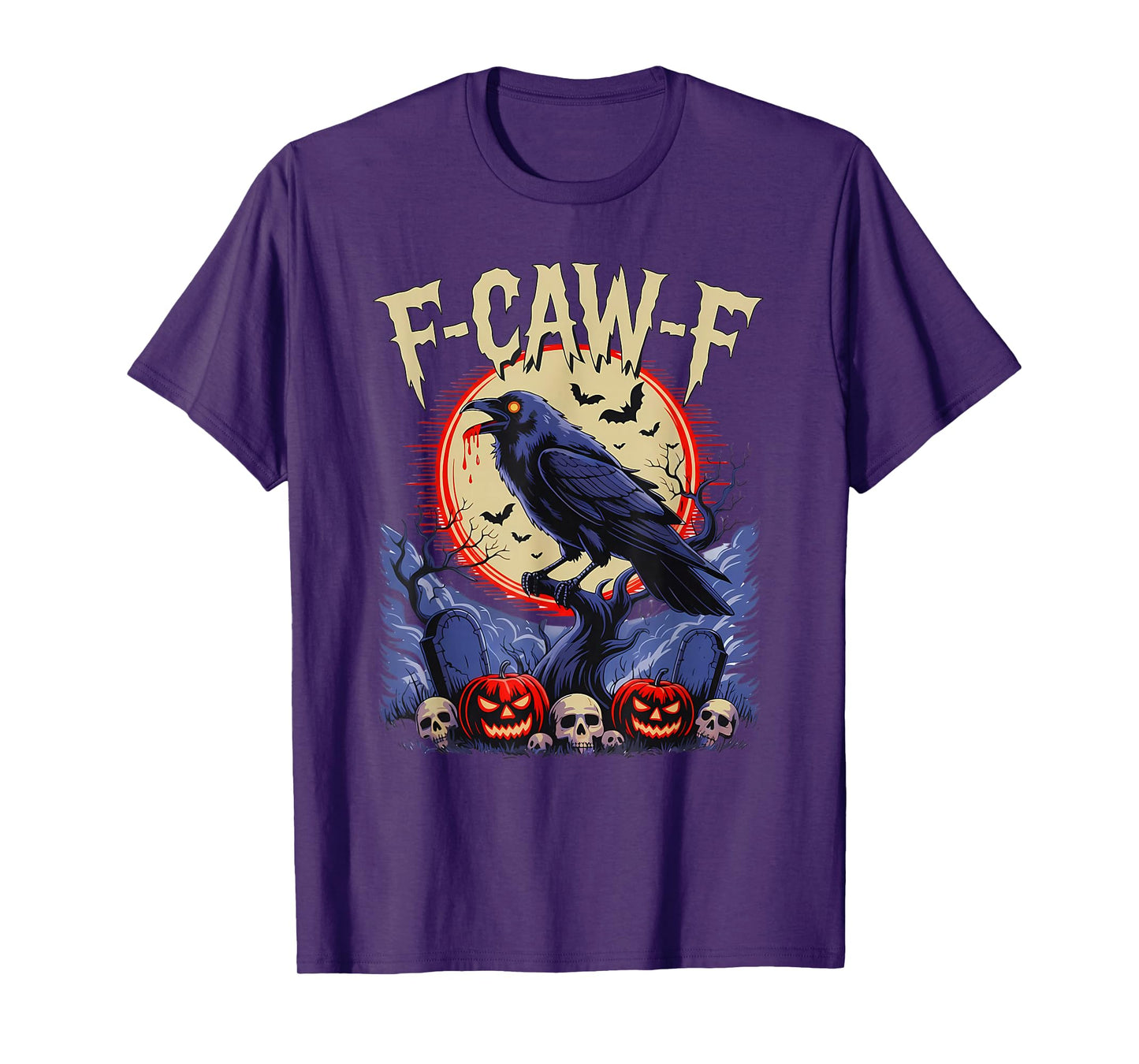 F Caw F- Funny Black Bird Moon Halloween Raven Dark Humor T-Shirt