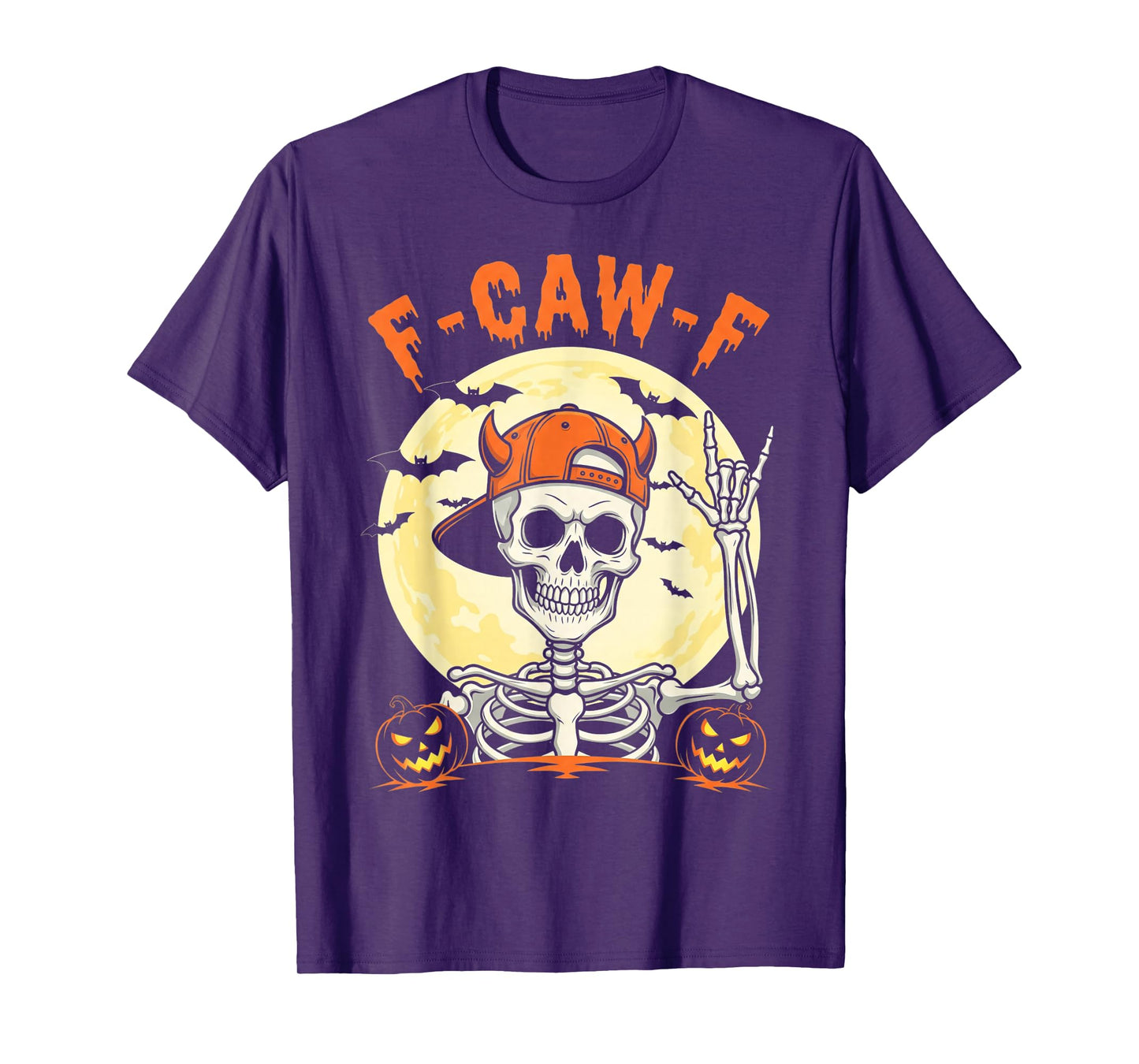 Funny Rocker Skeleton F-Caw-F Halloween Moon Gothic Adult T-Shirt
