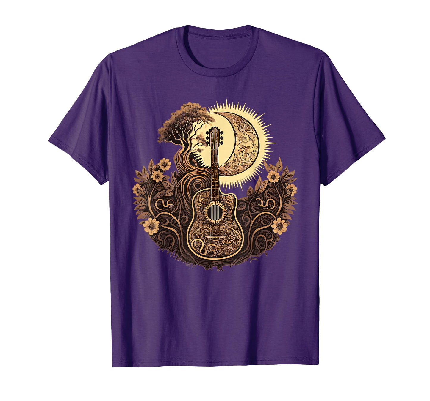 Acoustic Guitar Tree With Moon Guitarist T-Shirt T-Shirt