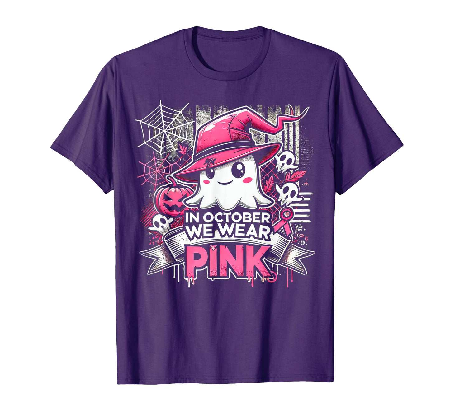 October We Wear Pink Ghost Witch Halloween T-Shirt