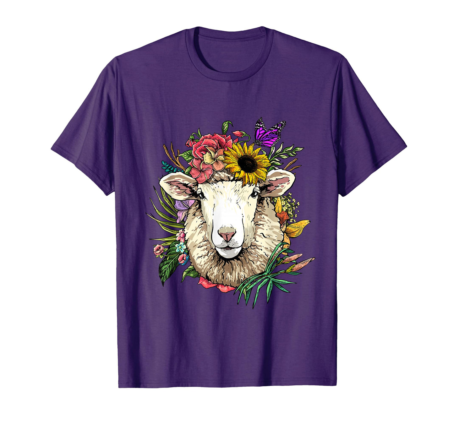Floral Sheep Shirt Lamb Farm Animal Face Farmer Sheep Lover T-Shirt