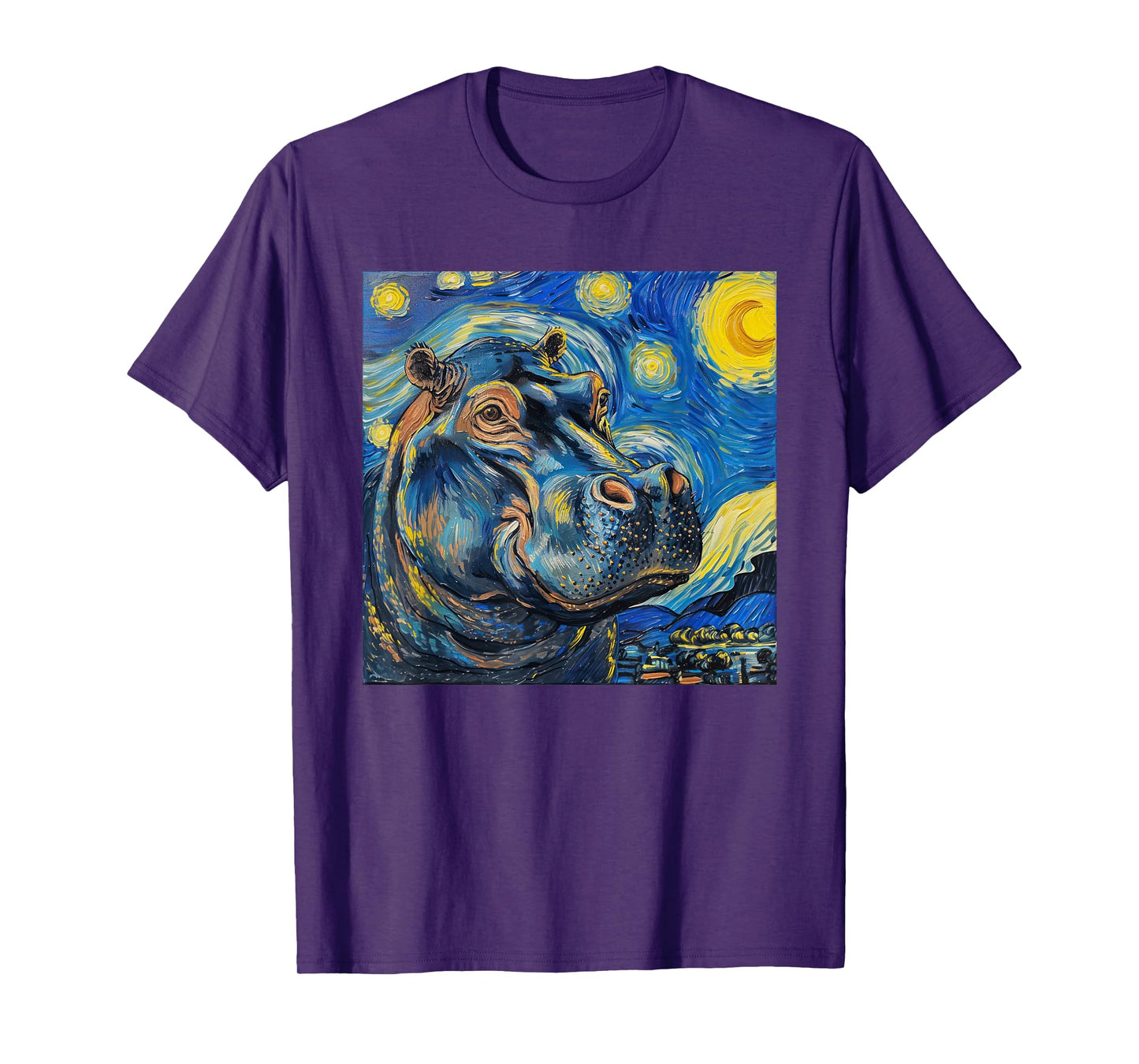 Hippopotamus Hippo Van Gogh Style Starry Night T-Shirt