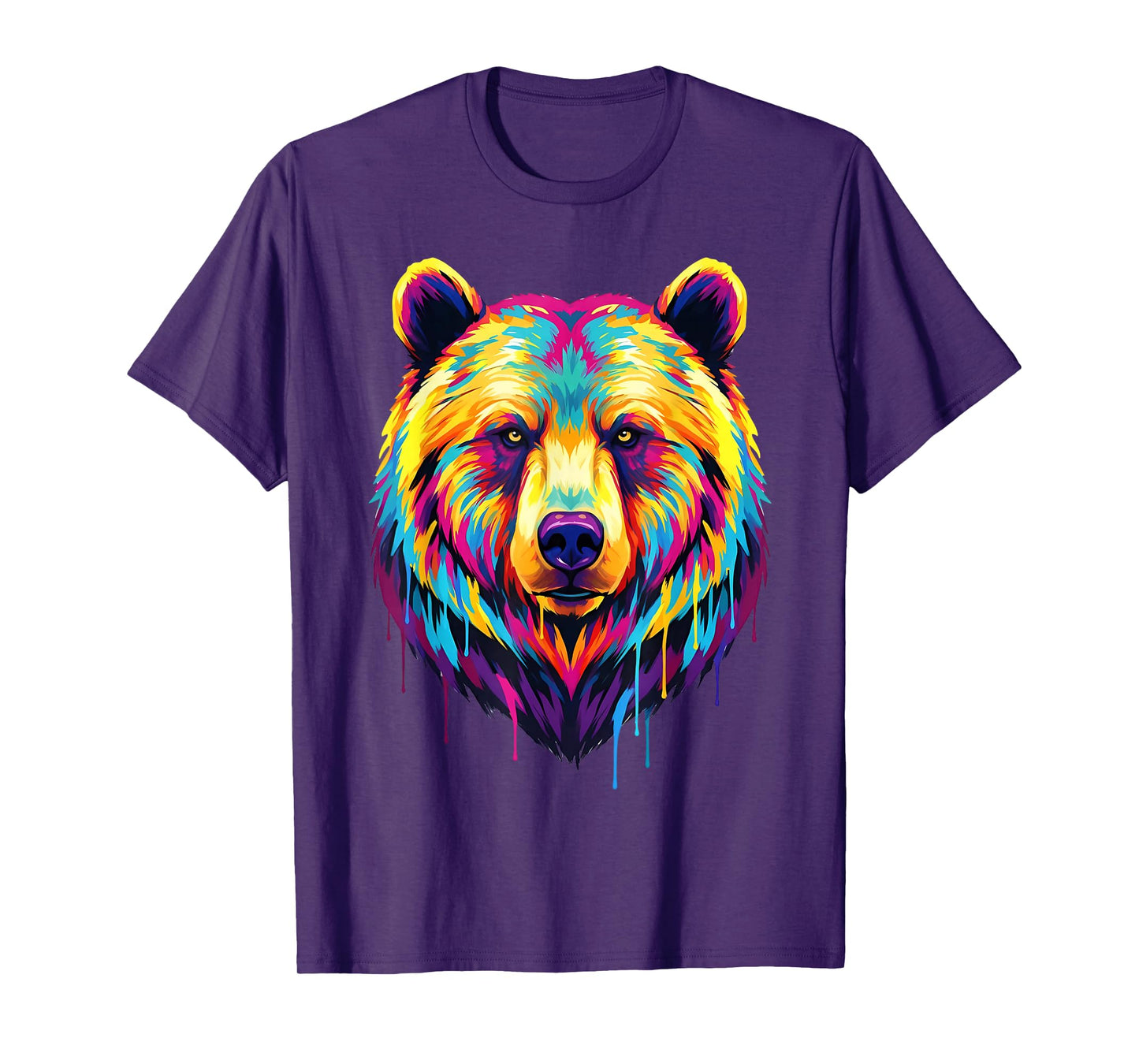 Colourful Cool Bear Head in Vivid Shades Artistic Designed T-Shirt