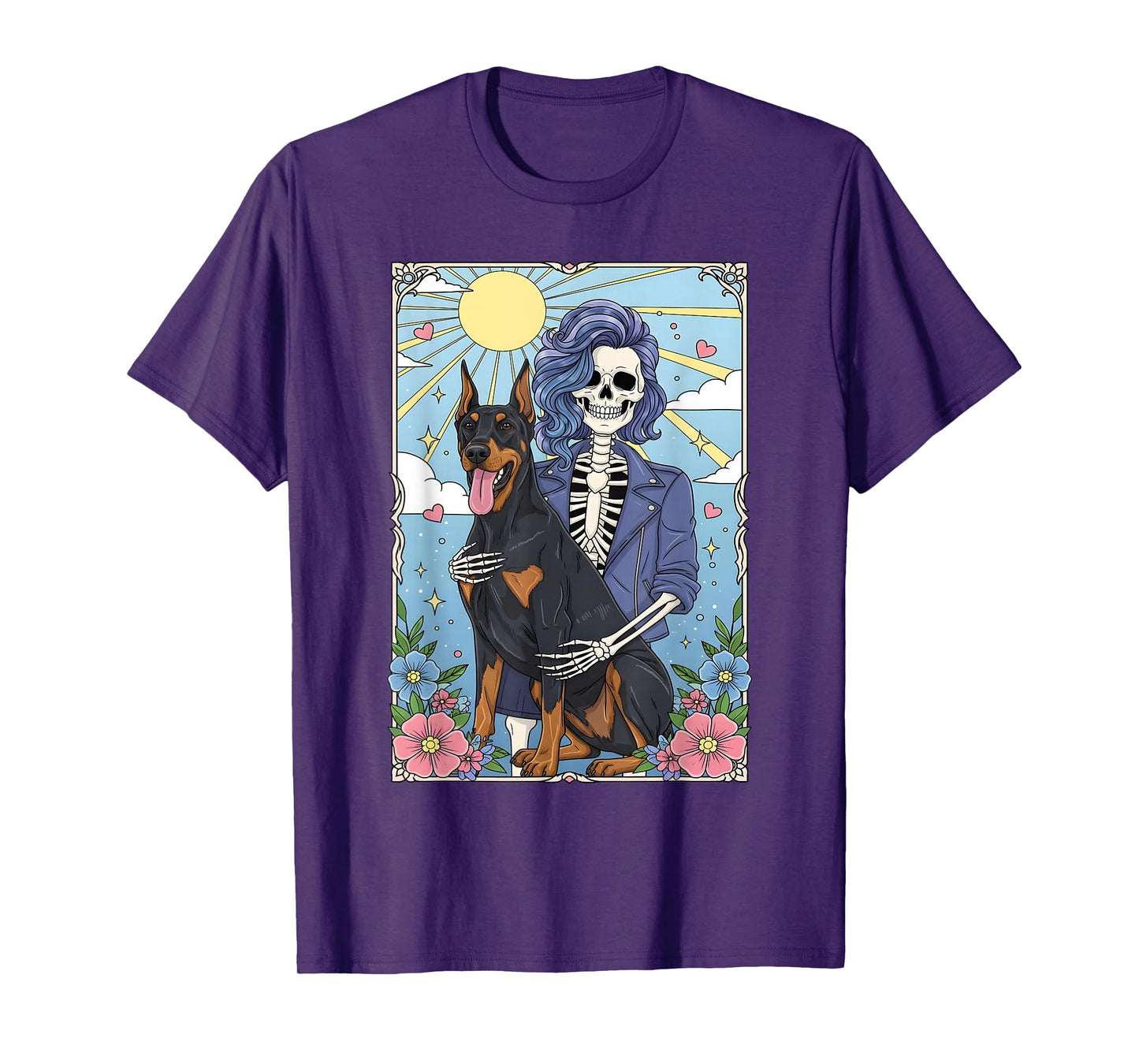 Doberman Pinscher Dog Tarot Card Halloween Costume Skeleton T-Shirt