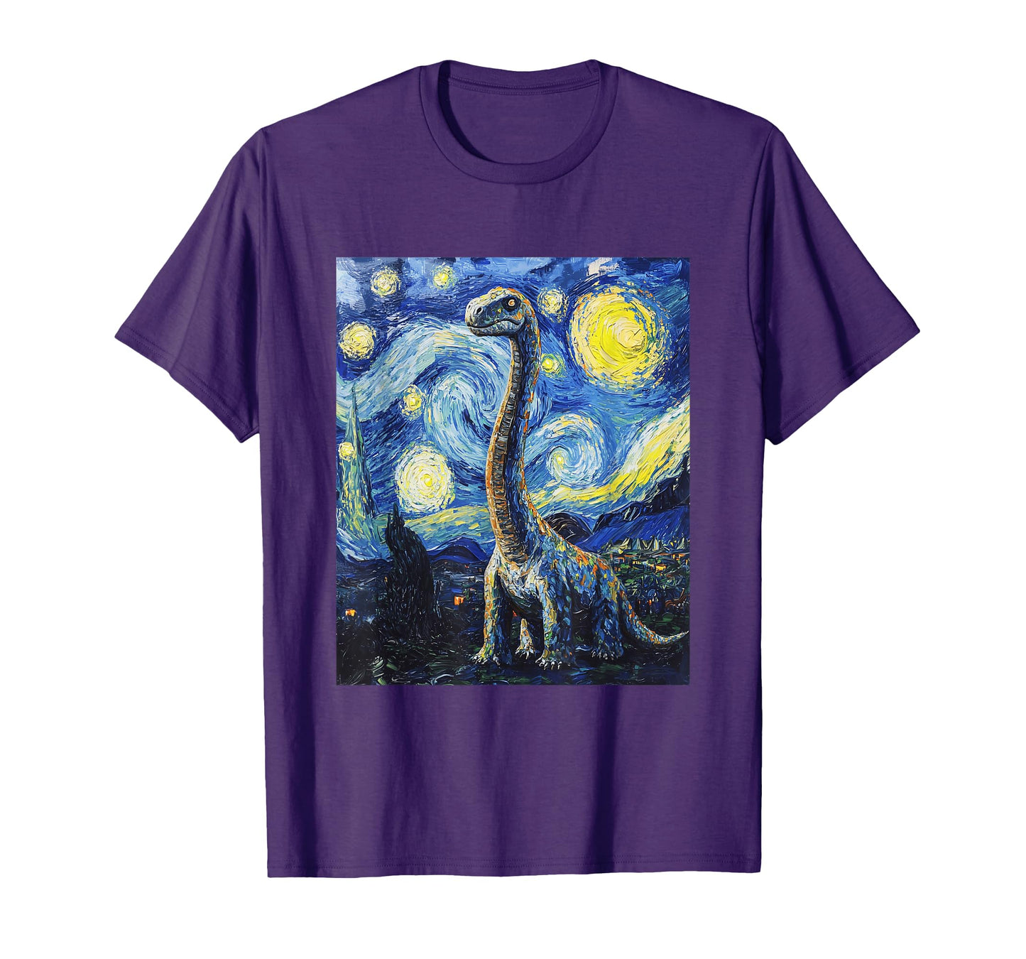 Brachiosaurus Dinosaur Dino - Van Gogh Style - Starry Night T-Shirt