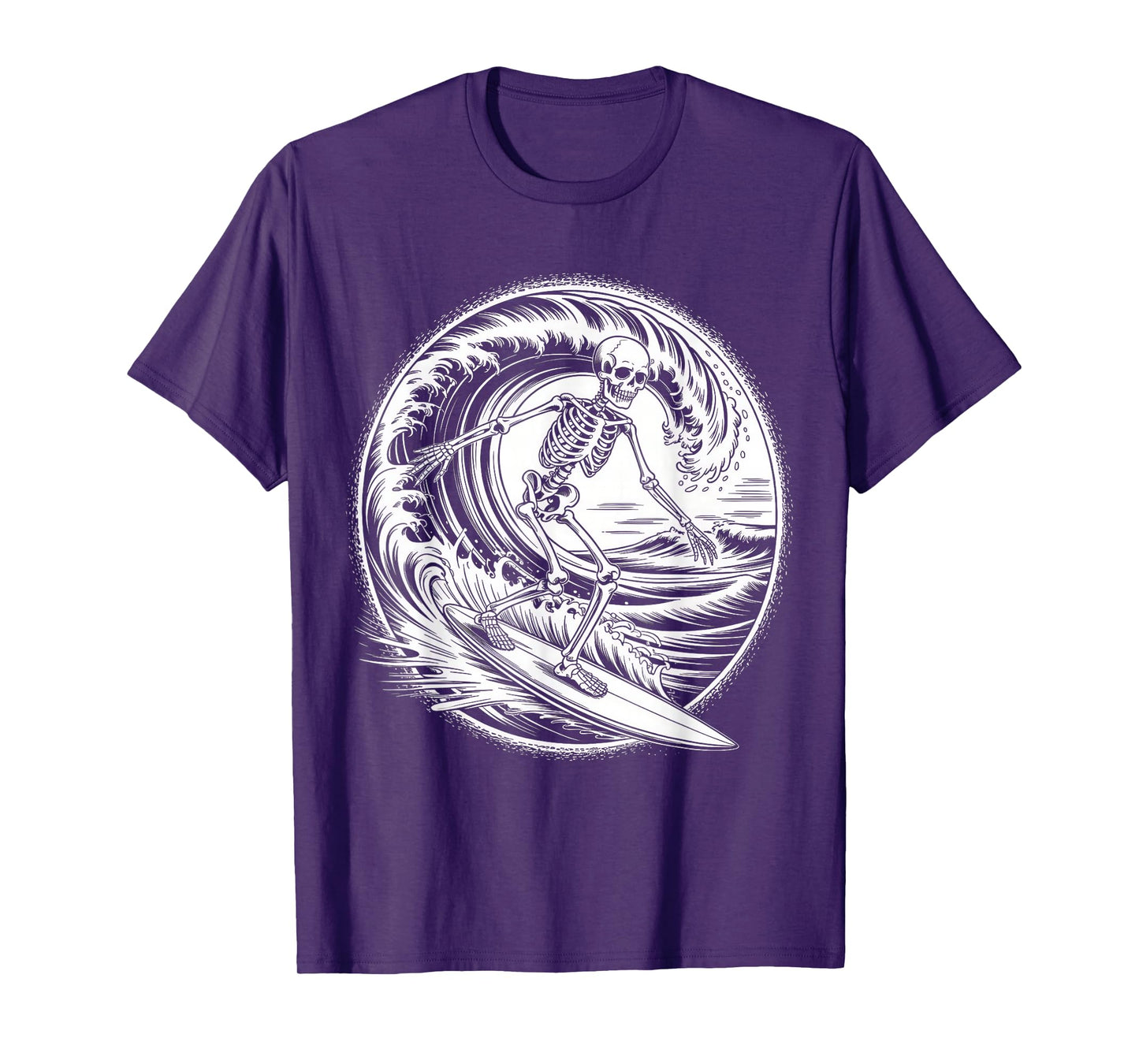 Skeleton Surfer Vintage Big Wave Surfing Funny Halloween T-Shirt