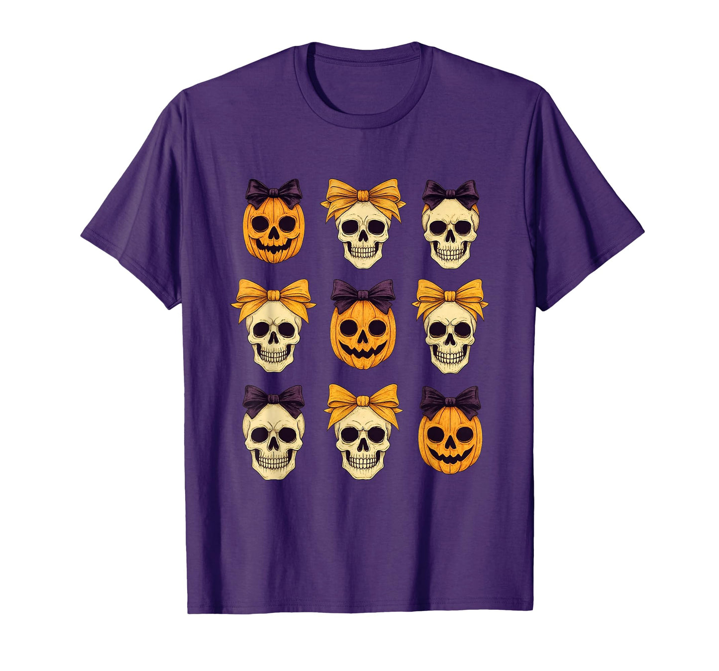Funny Vintage Halloween Coquette Bow Pumpkin Ghost Skeleton T-Shirt