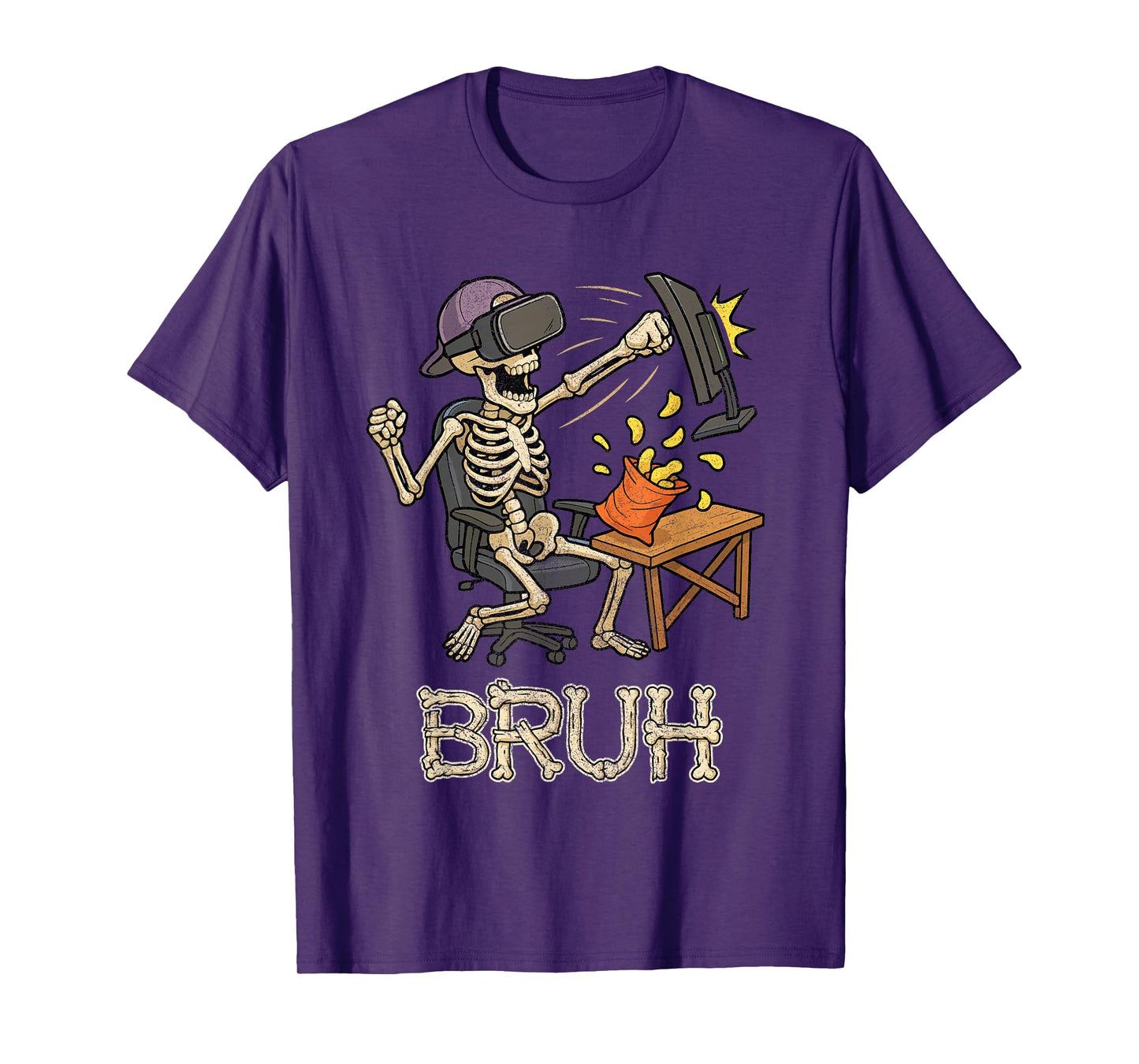 Funny Gamer Skeleton Gamer Teen Boys Video Gaming Bruh T-Shirt