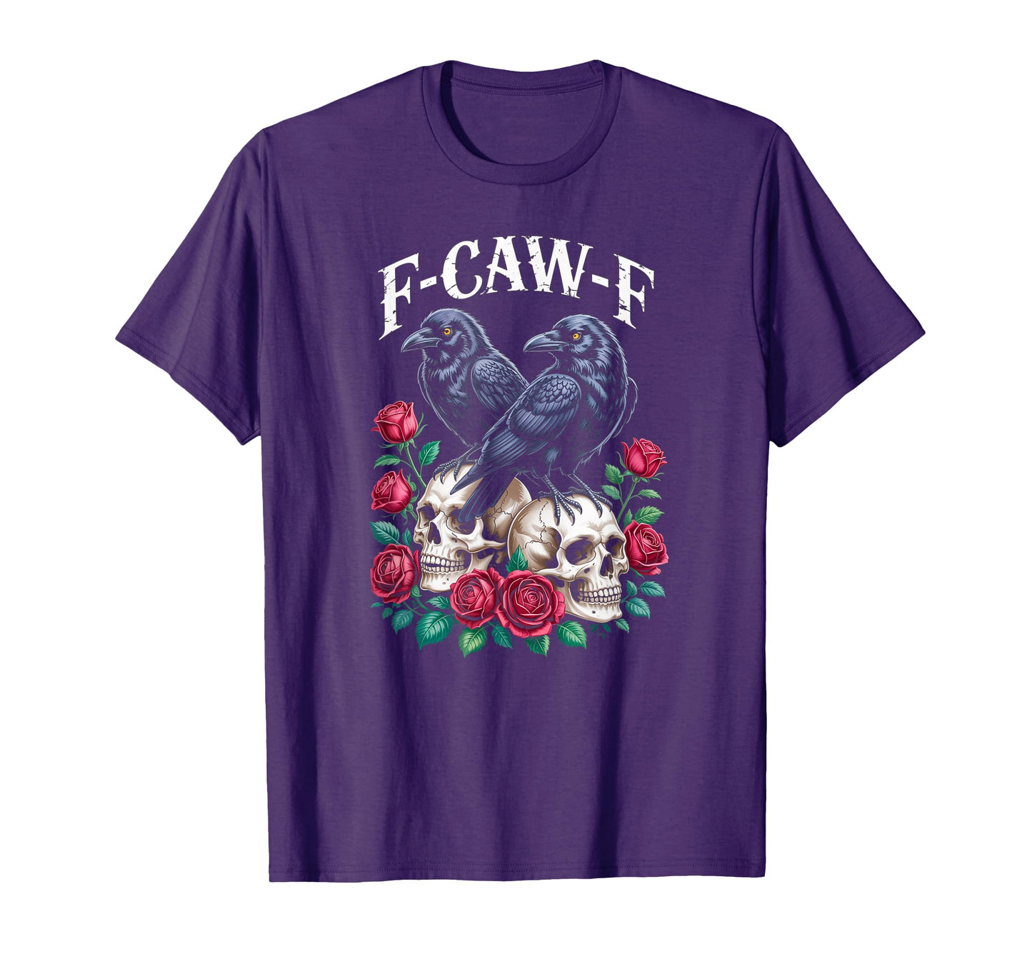 F-Caw-F Skull and Rose F-Caw-F Funny Black Bird Moon Gothic T-Shirt