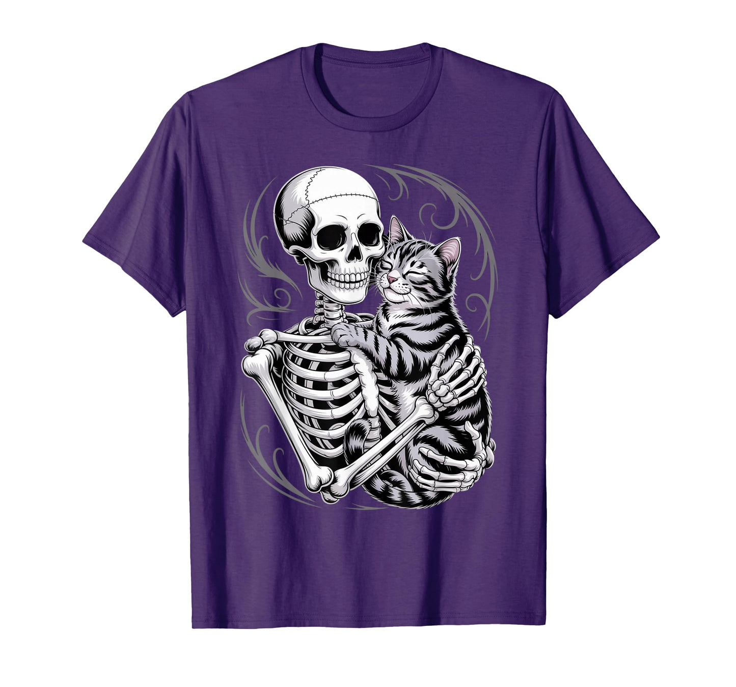Skeleton Hugging Cat Animal Lover Gothic Spooky Bones T-Shirt