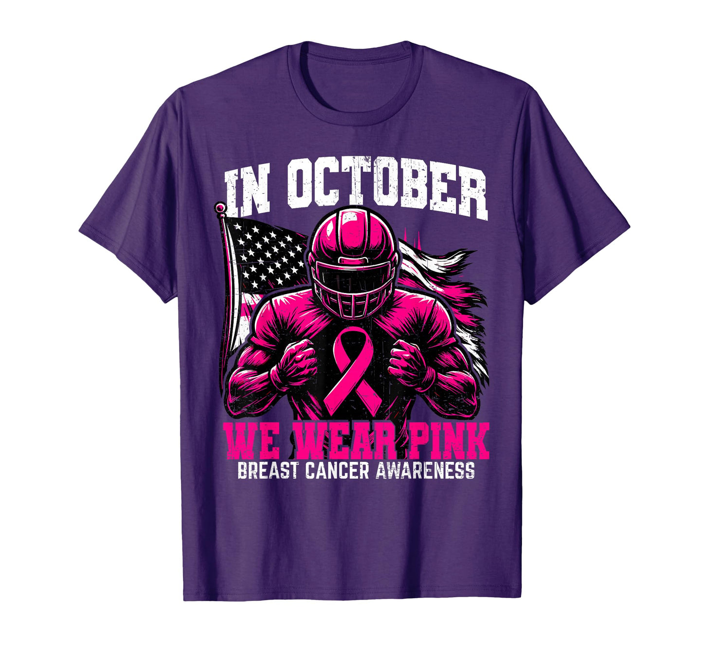in October we Wear Pink USA Flag Breast Cancer Awareness T-Shirt