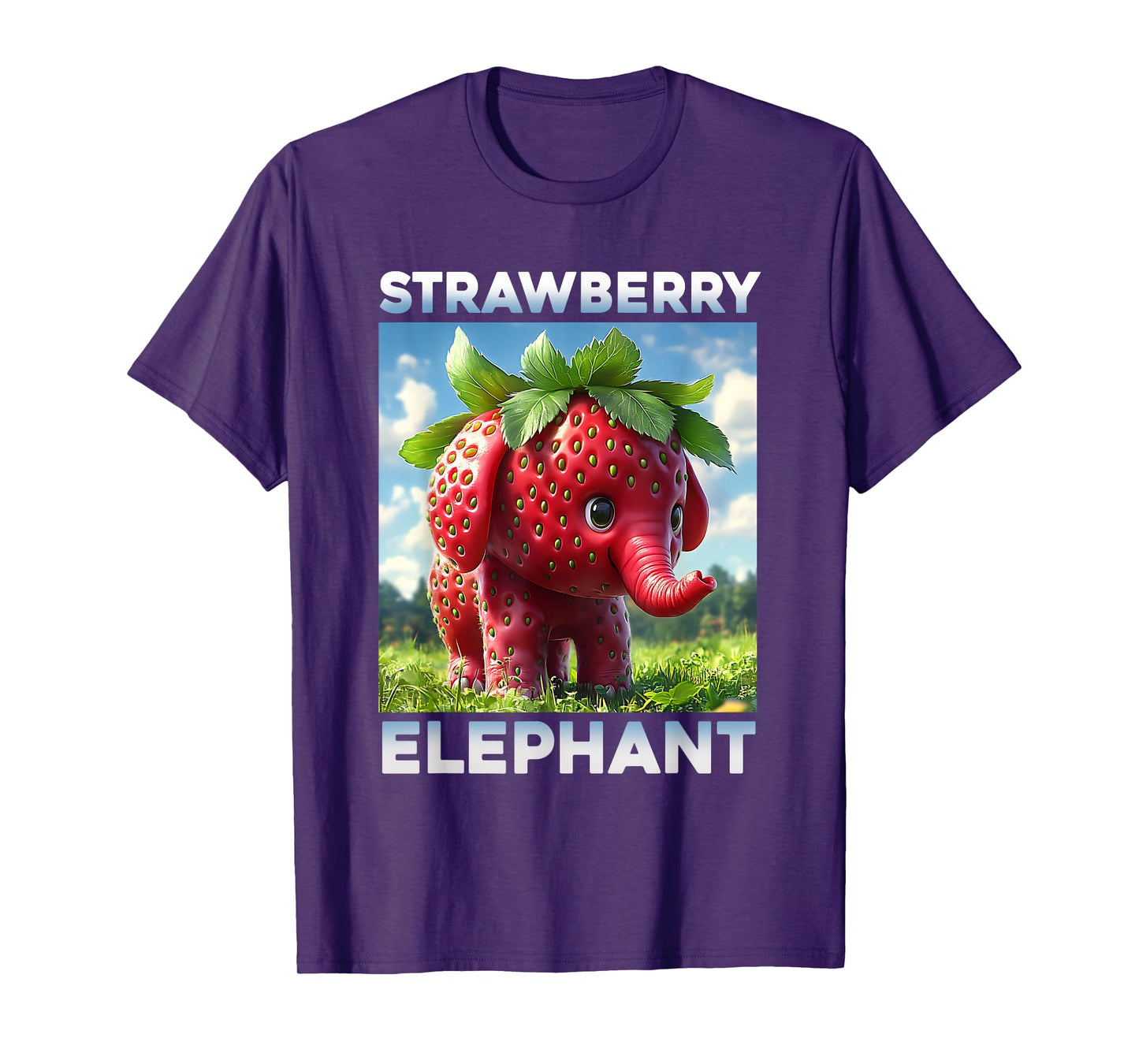 Strawberry Elephant Cute Whimsical Animal Art Tee T-Shirt