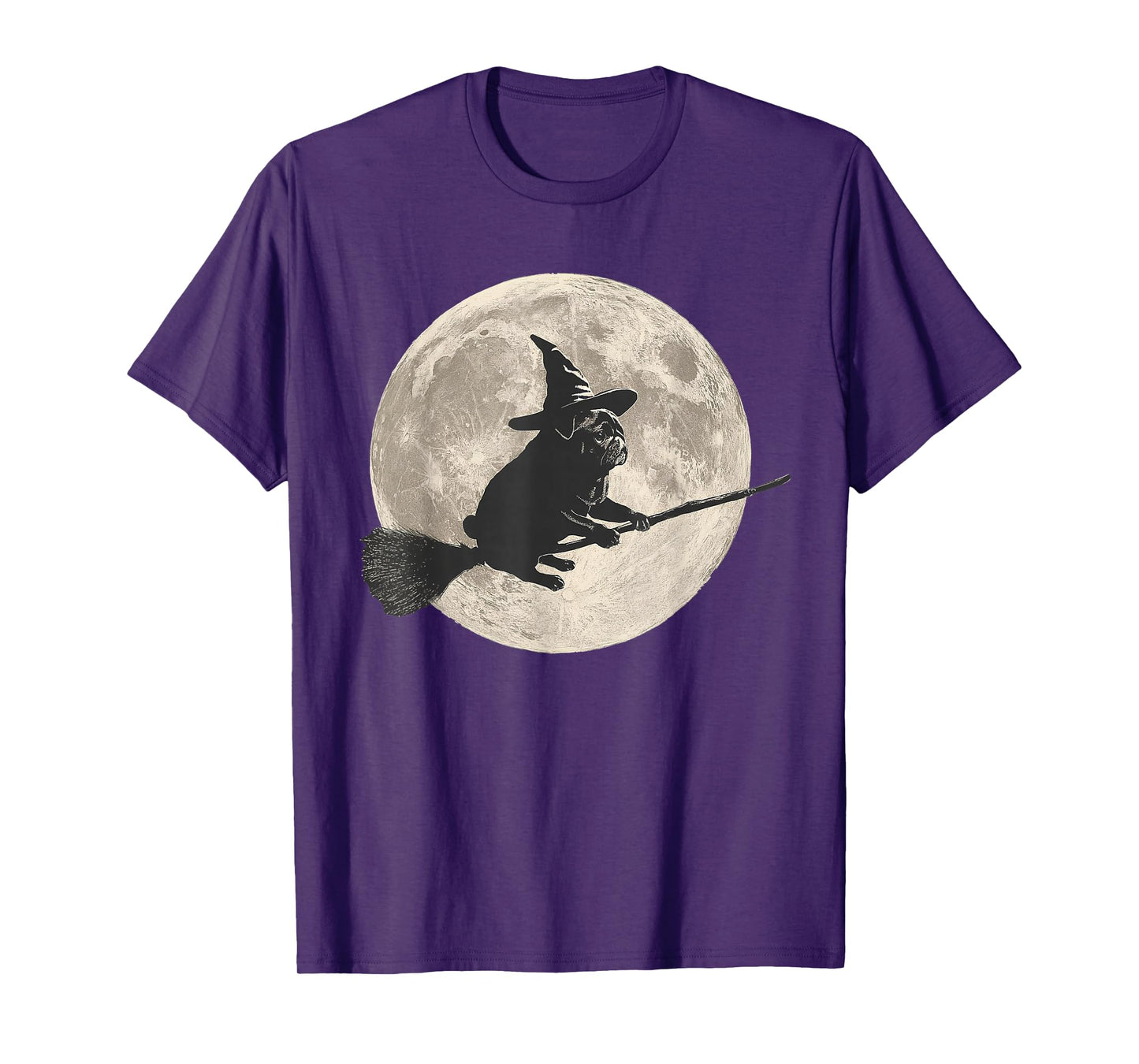 Funny Halloween Witch Pug Moon Trick or Treat Spooky Vibes T-Shirt