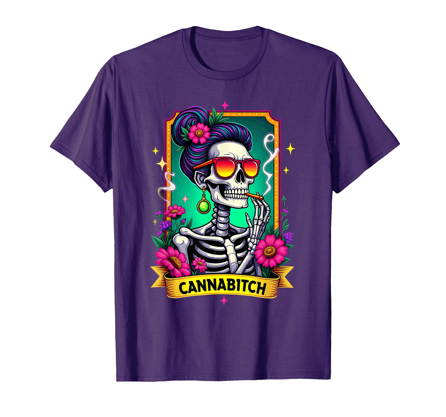 Tarot Card Cannabitch Skeleton Stoners Marijuana Smoking T-Shirt