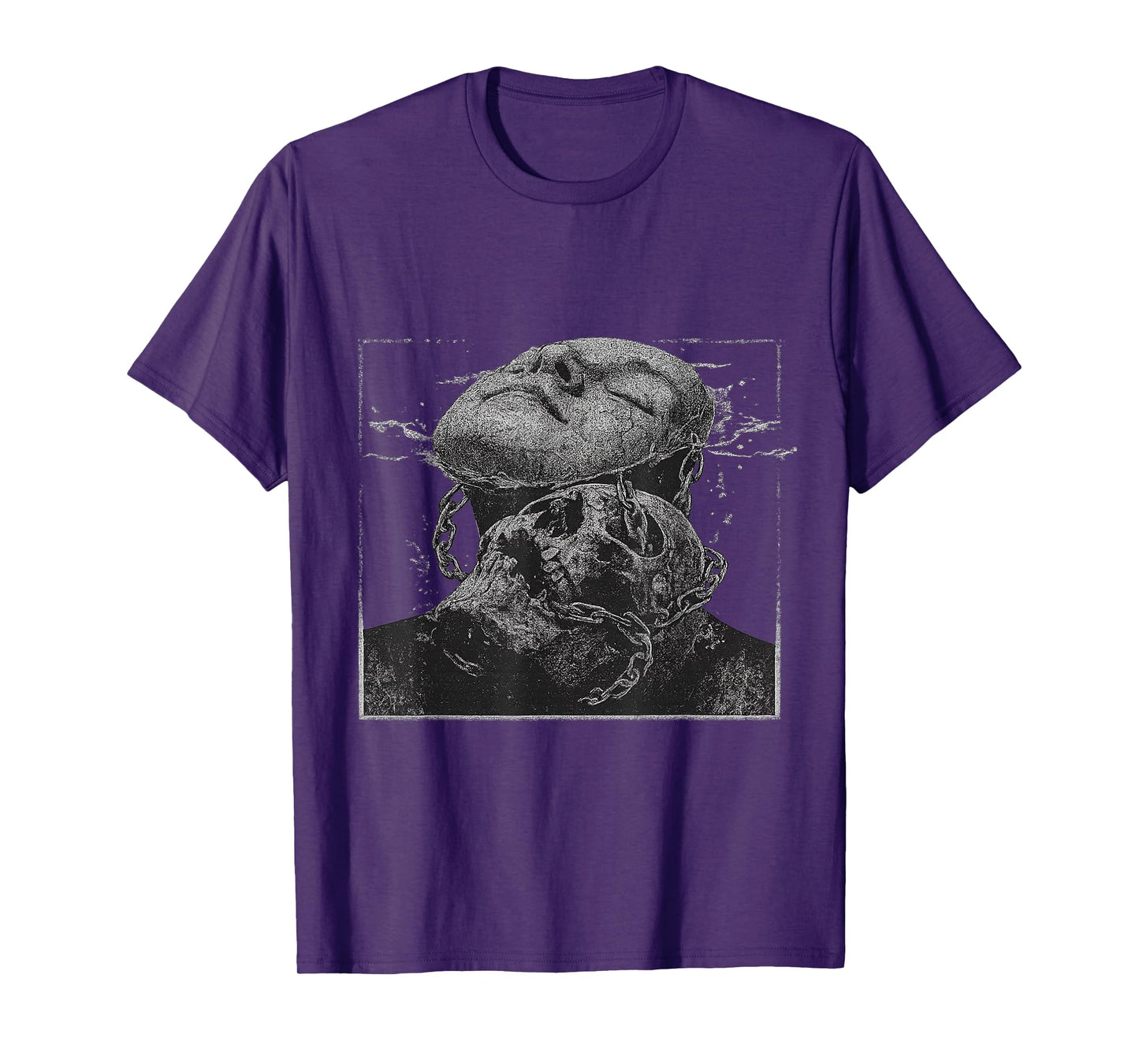 Dark Aesthetic Skull and Face Surreal Chains Graphic T-Shirt