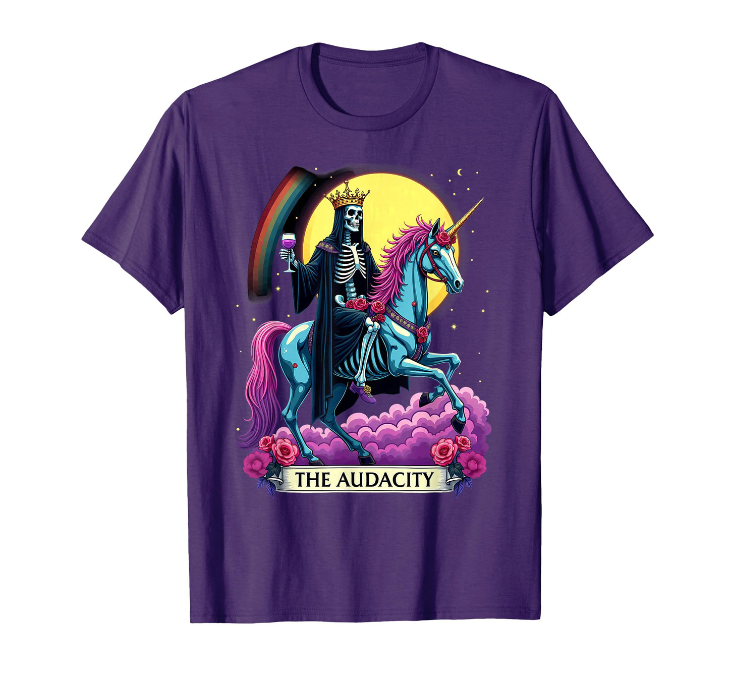 Tarot Card The Audacity King Skeleton Riding Unicorn T-Shirt