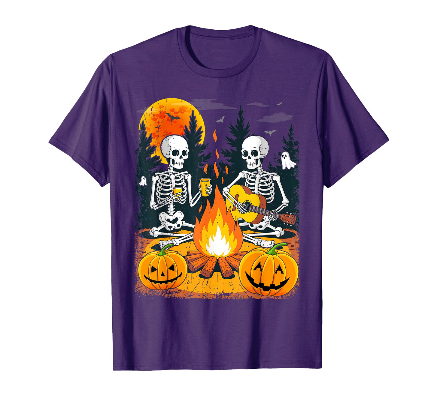 Halloween Skeletons in Gothic Forest Playing Guitar T-Shirt