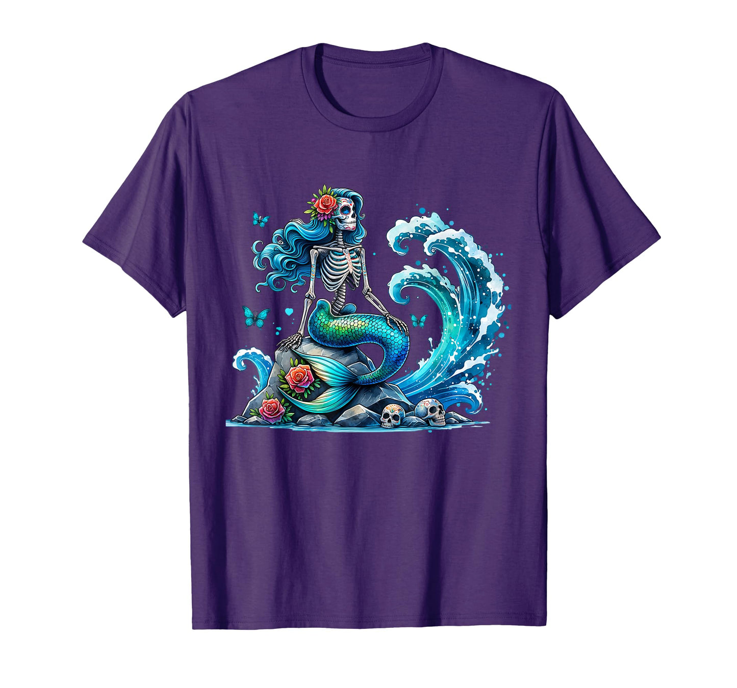 Mermaid Skull Ocean Wave Siren Skeleton Sea T-Shirt