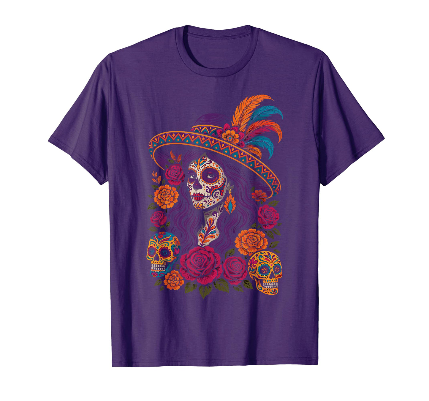 Day of The Dead Dia De Los Muertos Floral Sugar Skull Woman T-Shirt
