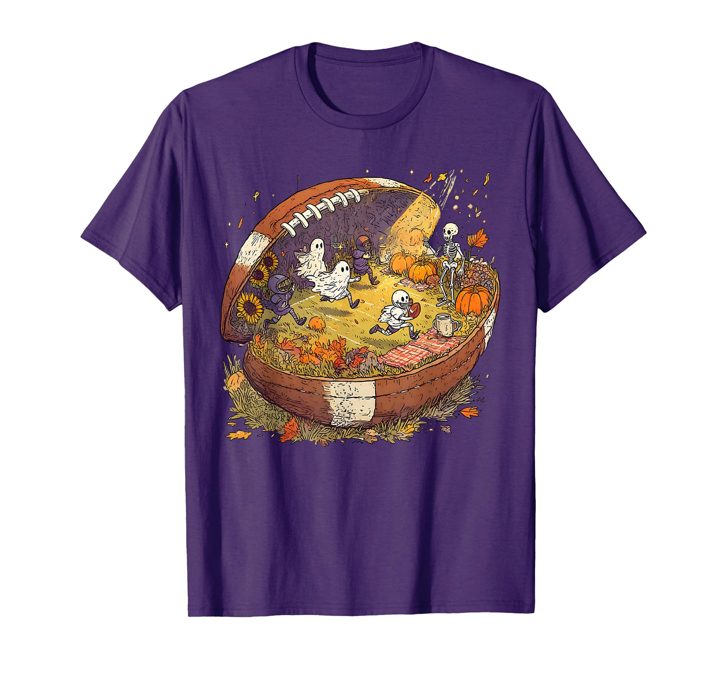 Having a Ball Fall Season Ghosts Skeleton Football Halloween T-Shirt