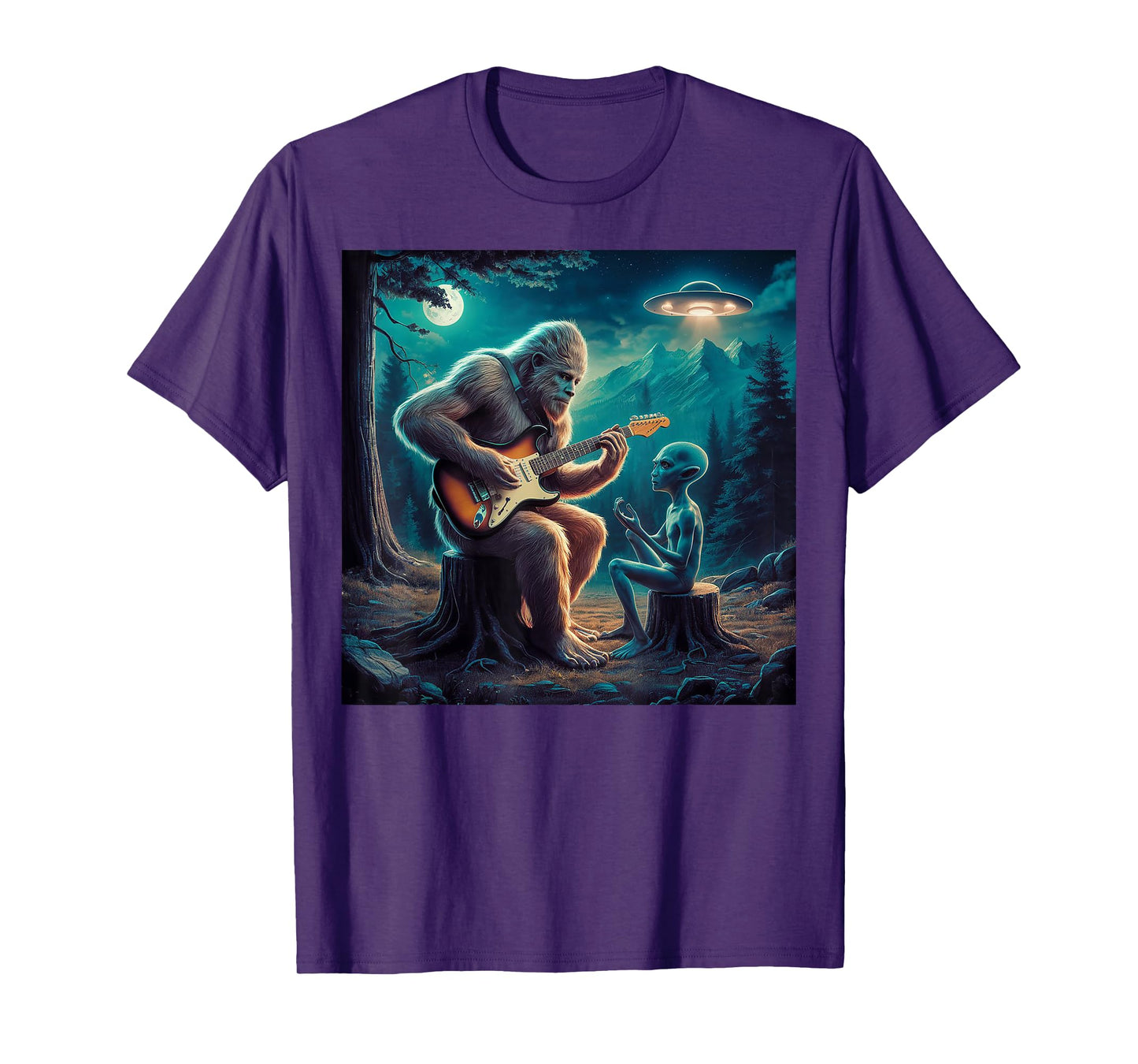 Alien Bigfoot Guitar Sasquatch UFO Gifts For Men, Women, Kid T-Shirt