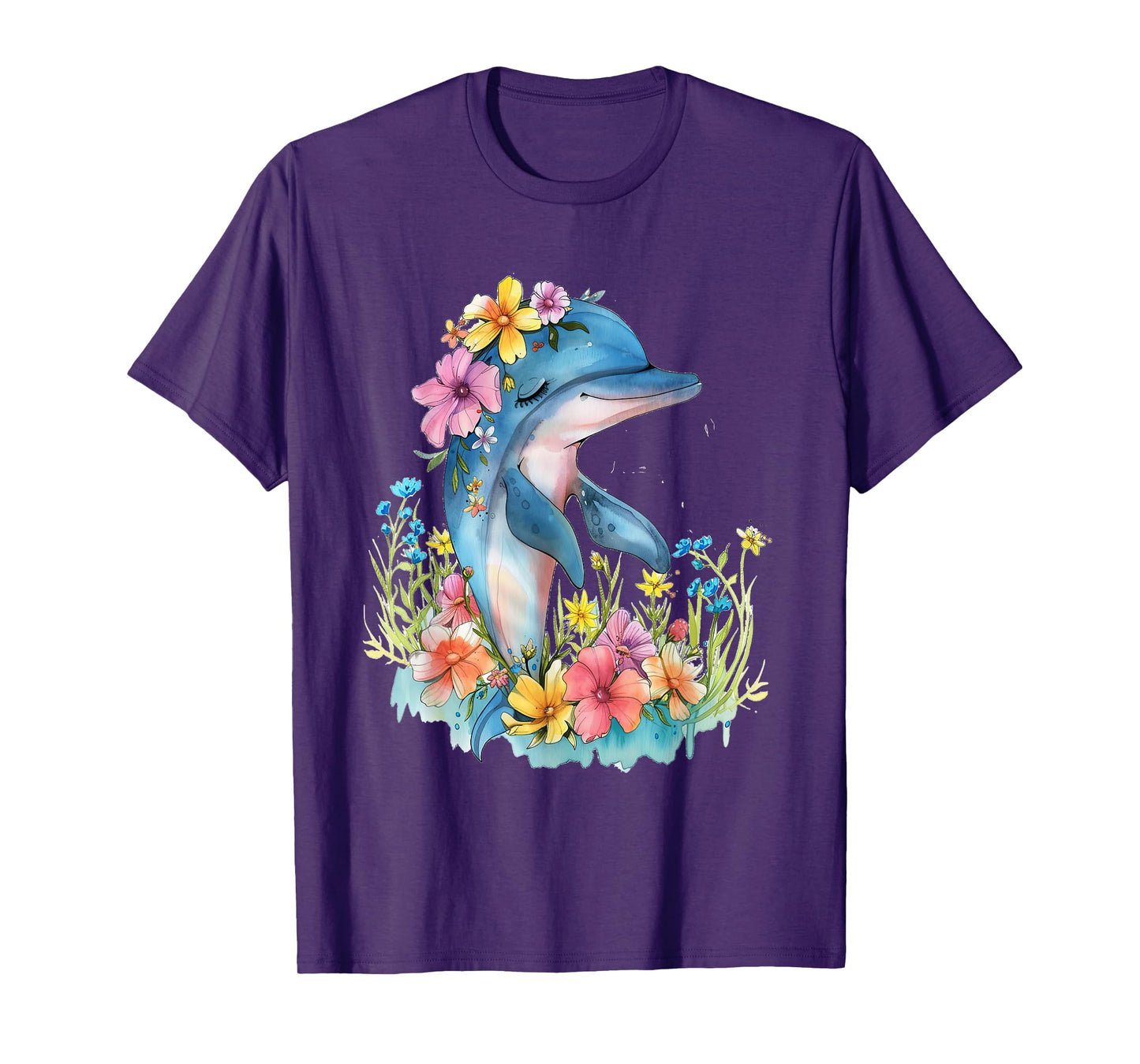 dolphin with flowers cute dolphins sea animal daughter T-Shirt