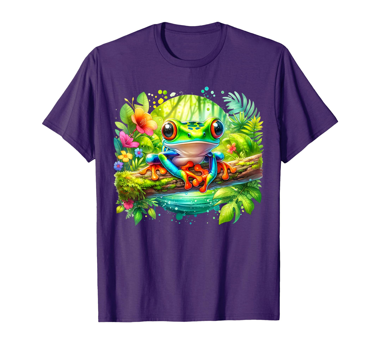 Cute Red Eyed Tree Frog In Vibrant Tropical Jungle Setting T-Shirt