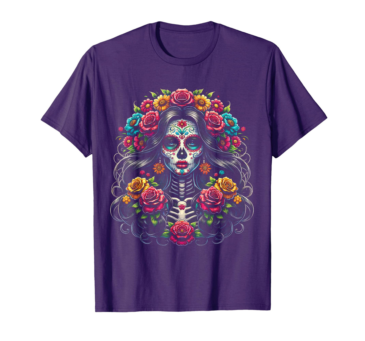 De Los Muertos La Catrina Day of the Dead Sugar Skull Women T-Shirt