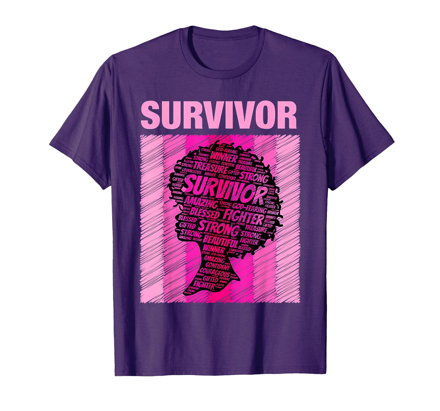 Breast Cancer Survivor African American Woman Pink Afro T-Shirt