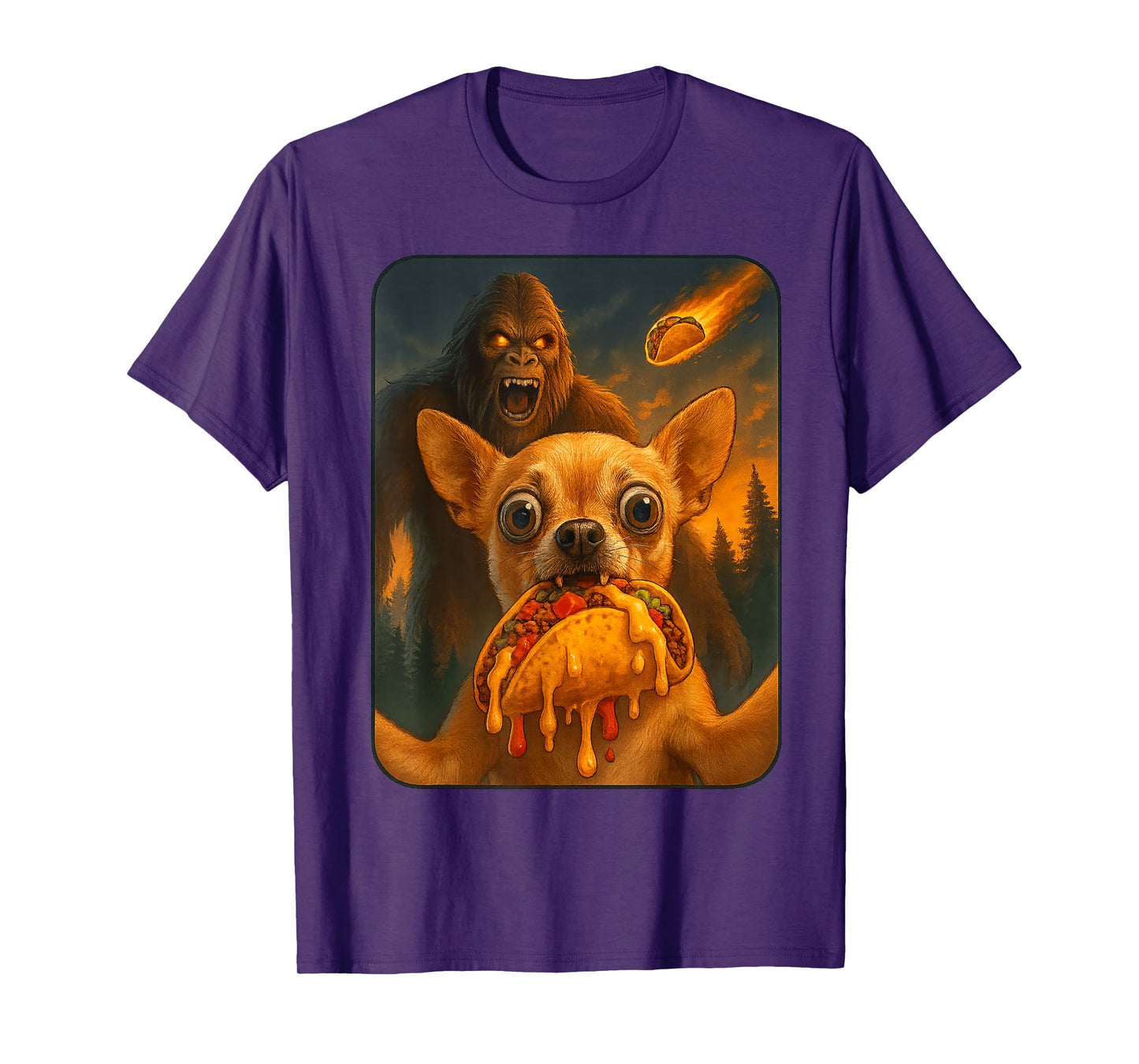 Chihuahua Selfie with Bigfoot Funny National Taco Day T-Shirt