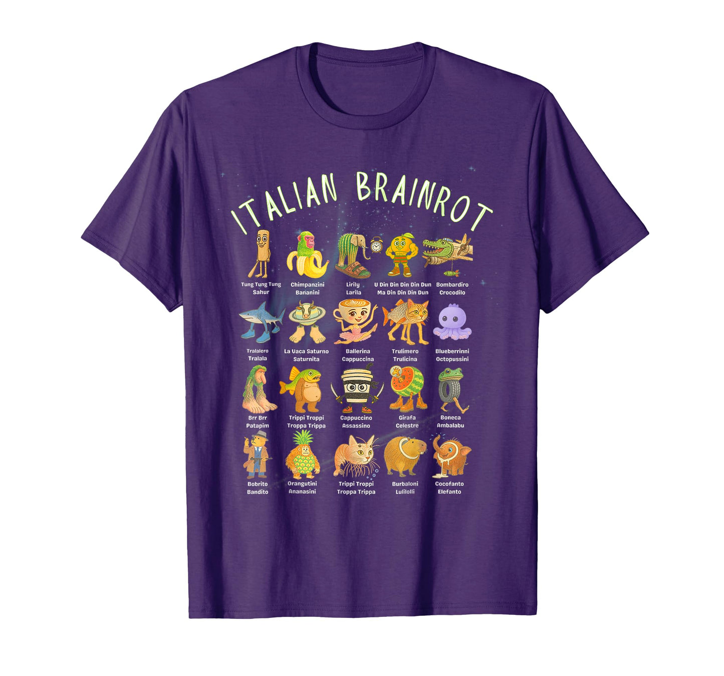 Types of Italian Brainrot Meme Character Hand Drawn Teens T-Shirt