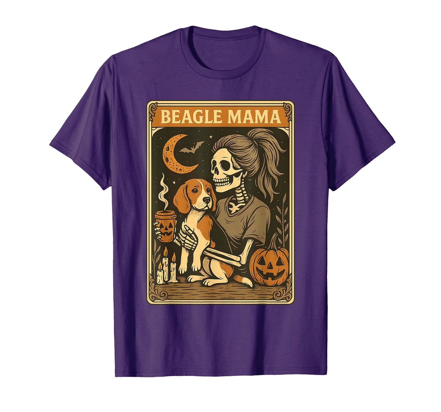 Beagle Mama Tarot Card Skeleton Dog Pumpkin Spooky Halloween T-Shirt