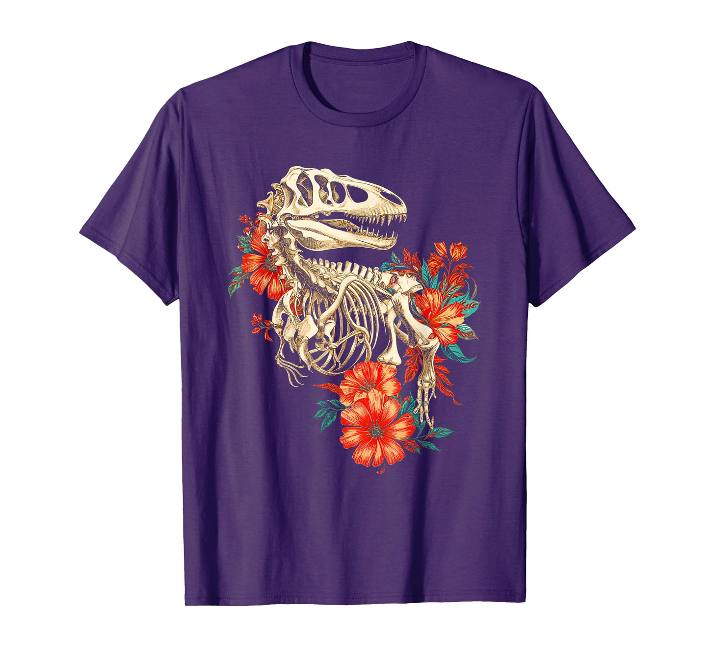 Rex Skeleton Bones Flowers Dino Paleontology Dinosaur T-Shirt