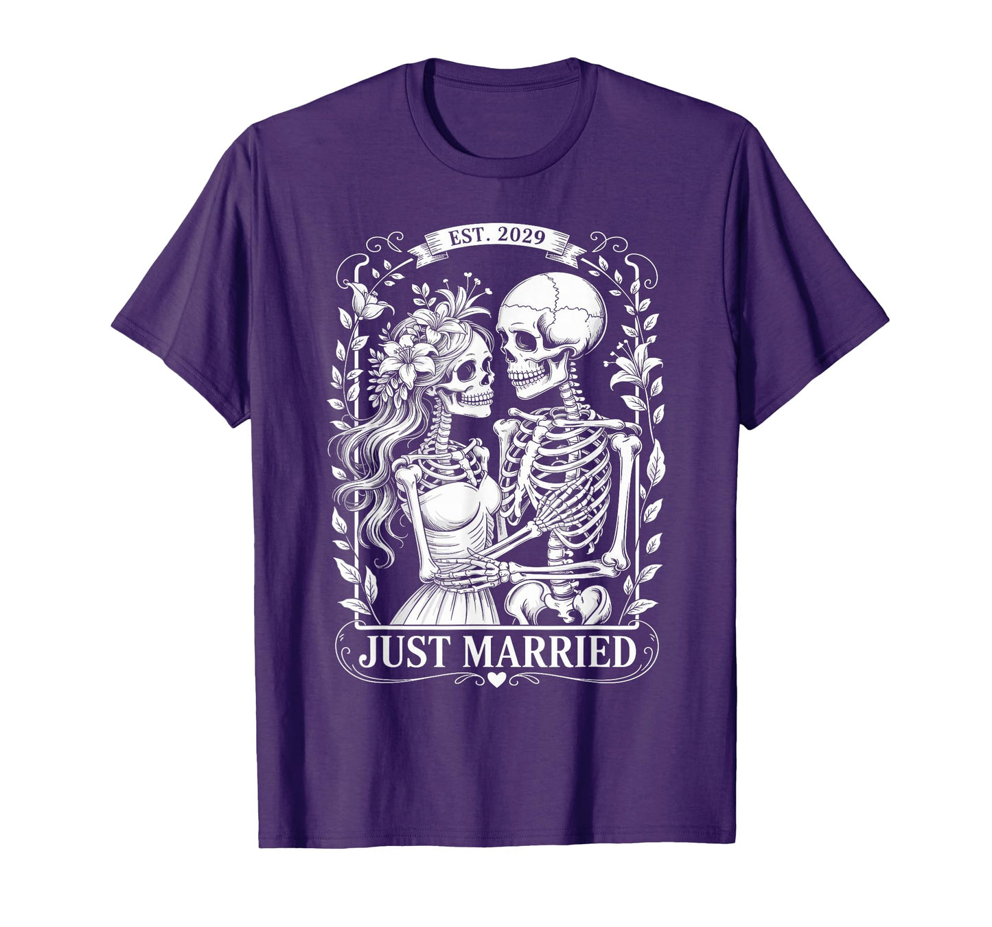 Just Married Skeleton Couple Gothic Est. 2029 Halloween T-Shirt