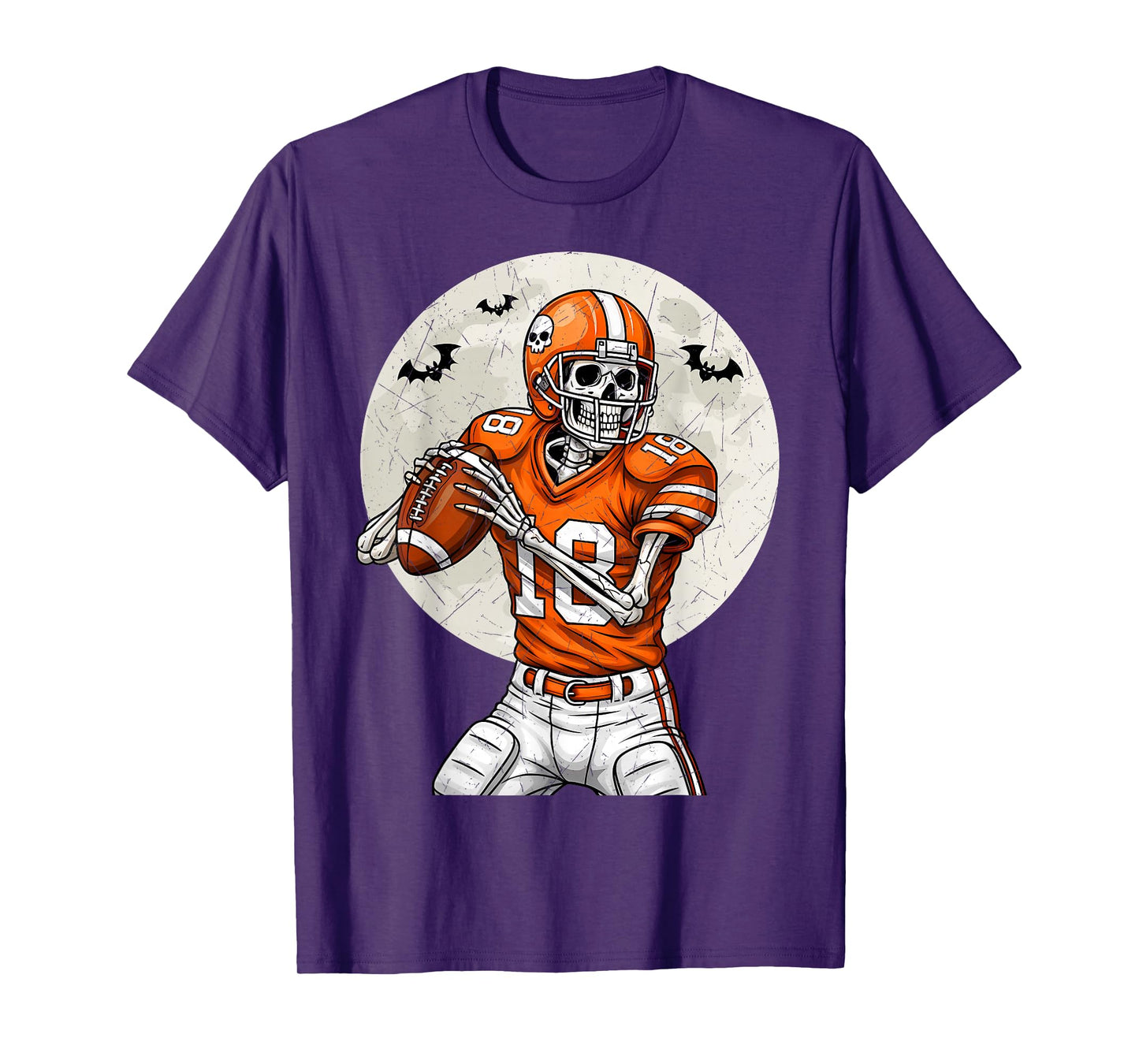 Skeleton Football Quarter Back Player Halloween Moon Sports T-Shirt