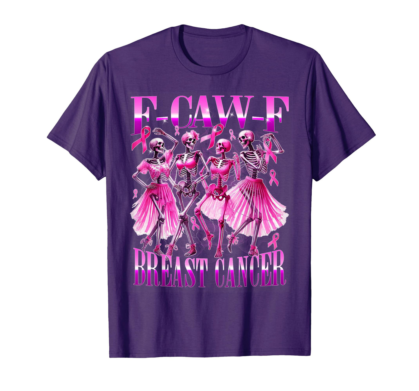 F Caw F Dancing Skeletons Pink Cancer Awareness Urban Art T-Shirt