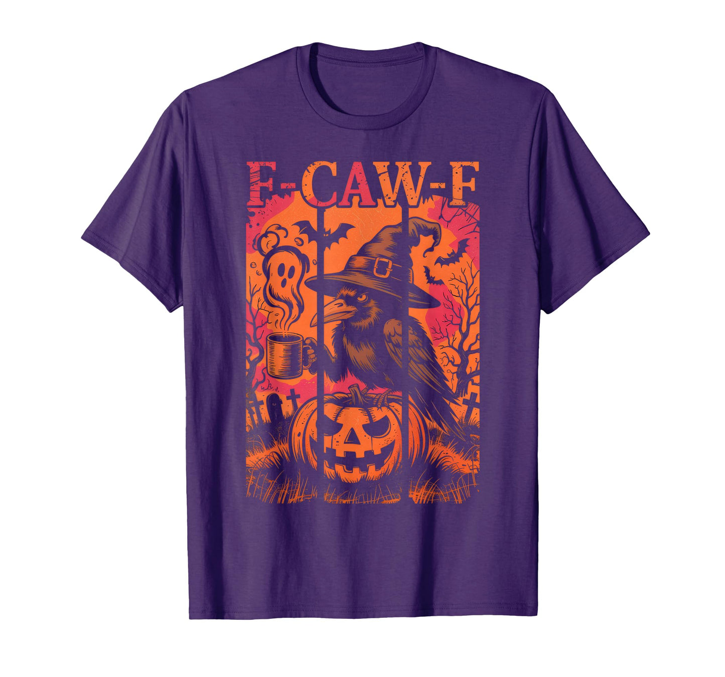 F-Caw-F Funny Raven Black Crow Spooky Season Halloween Retro T-Shirt