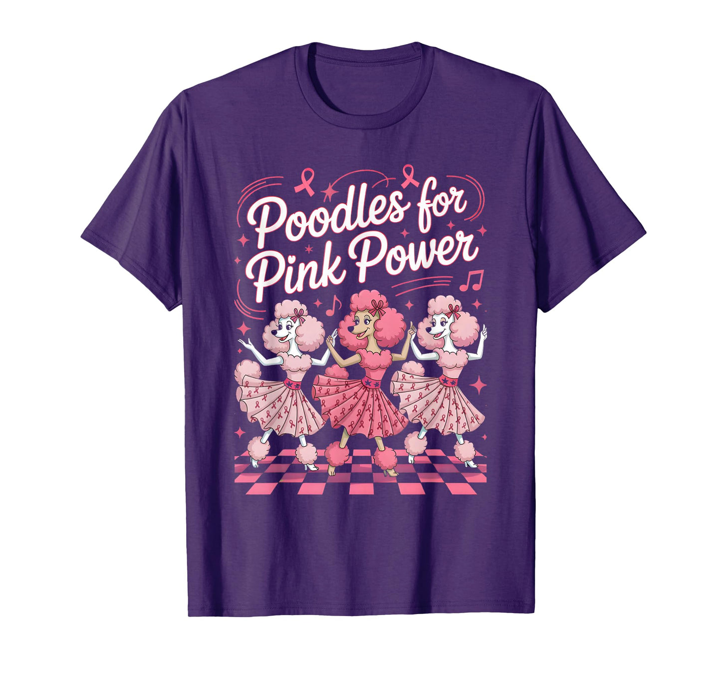 Poodles for Pink Power Retro 1950s Breast Cancer Awareness T-Shirt